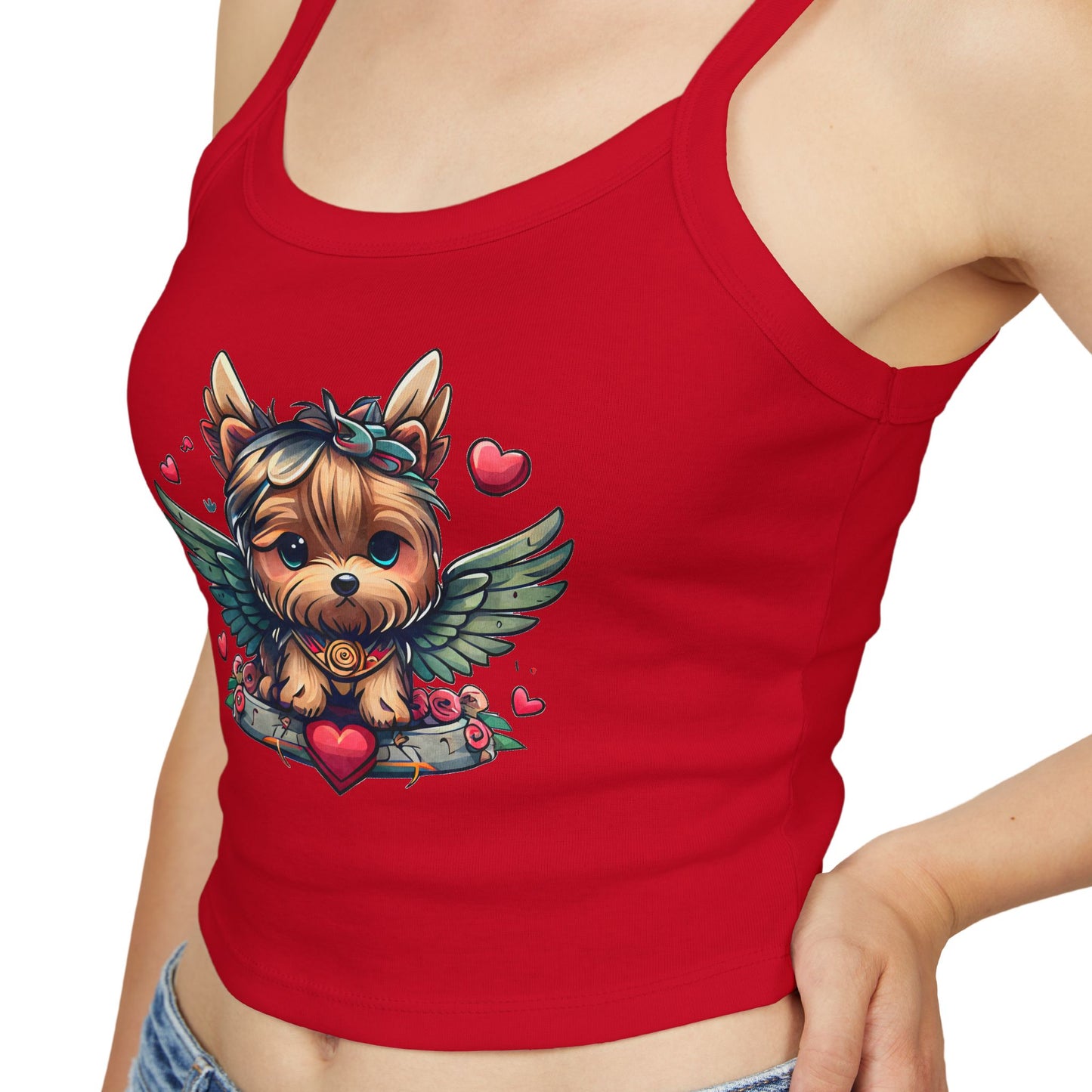 Princess Grace Adorable Yorkie Angel Women's Spaghetti Strap Tank Top Cute Dog Graphic