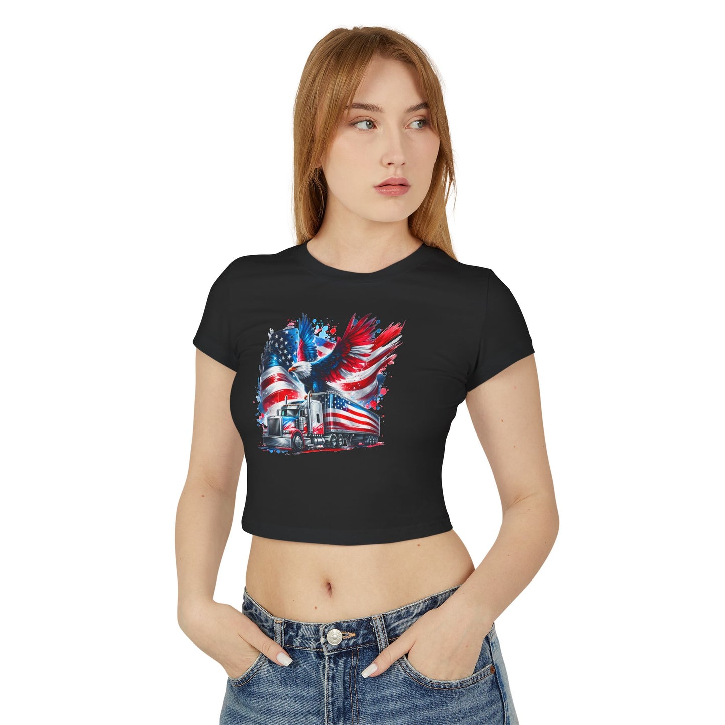 Princess Grace Patriotic Women's Baby Tee American Eagle & Truck Design