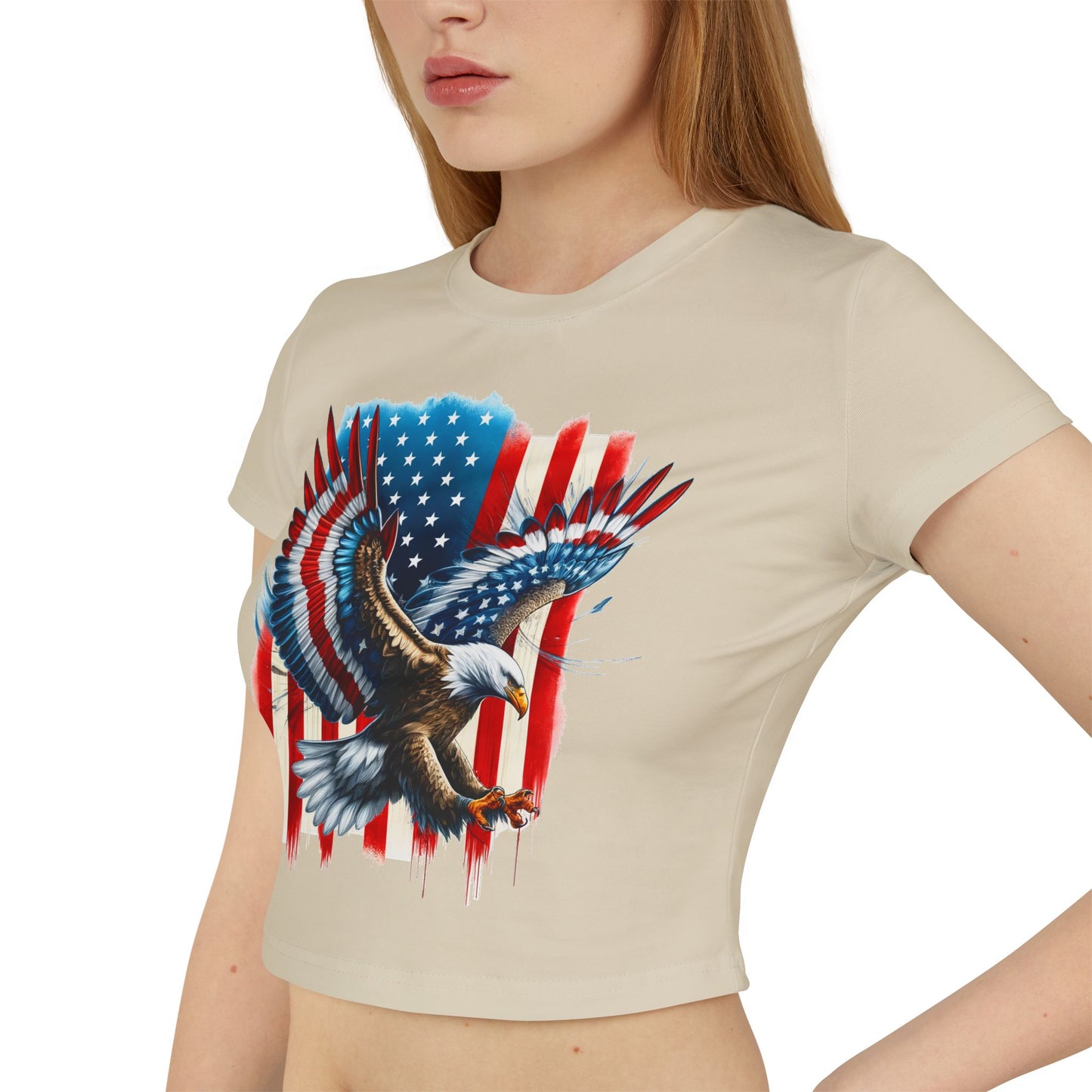 Princess Grace Patriotic Eagle Women's Baby Tee USA Graphic T-Shirt for Independence Day