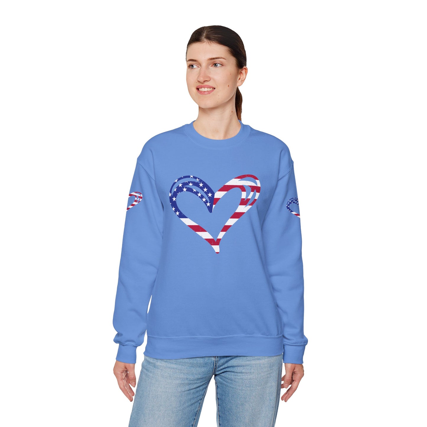 Princess Grace Patriotic Heart Sweatshirt Unisex Heavy Blend Crewneck with Candy Cane Design