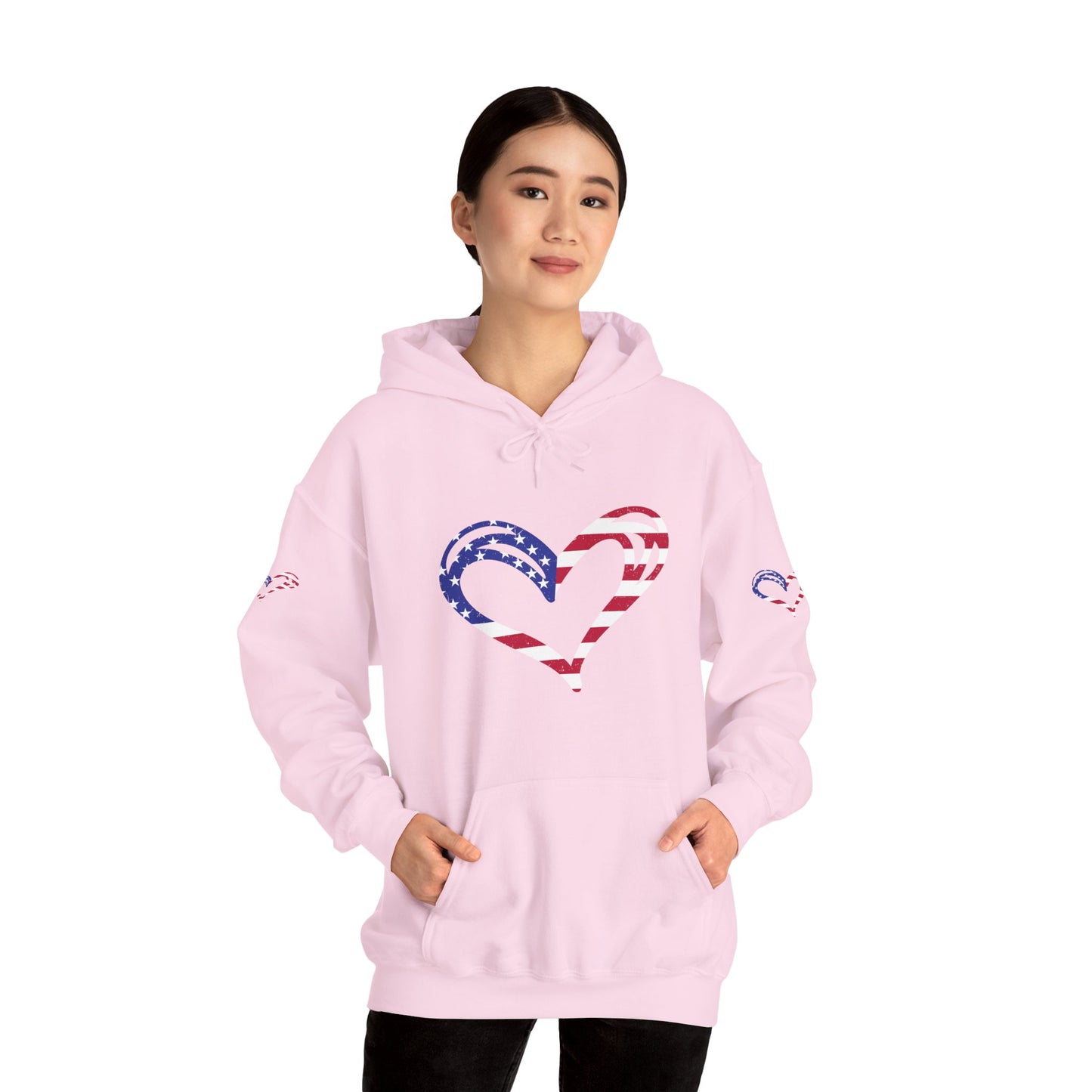Princess Grace Patriotic Heart Unisex Hoodie Comfortable Heavy Blend Sweatshirt for Independence Day and Everyday Wear
