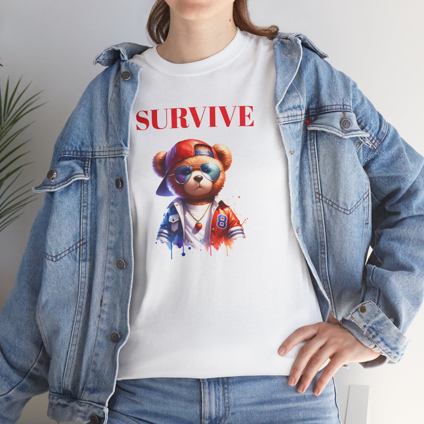 Princess Grace Survive Bear Unisex Heavy Cotton Tee Casual Graphic T-Shirt for Adventure Lovers