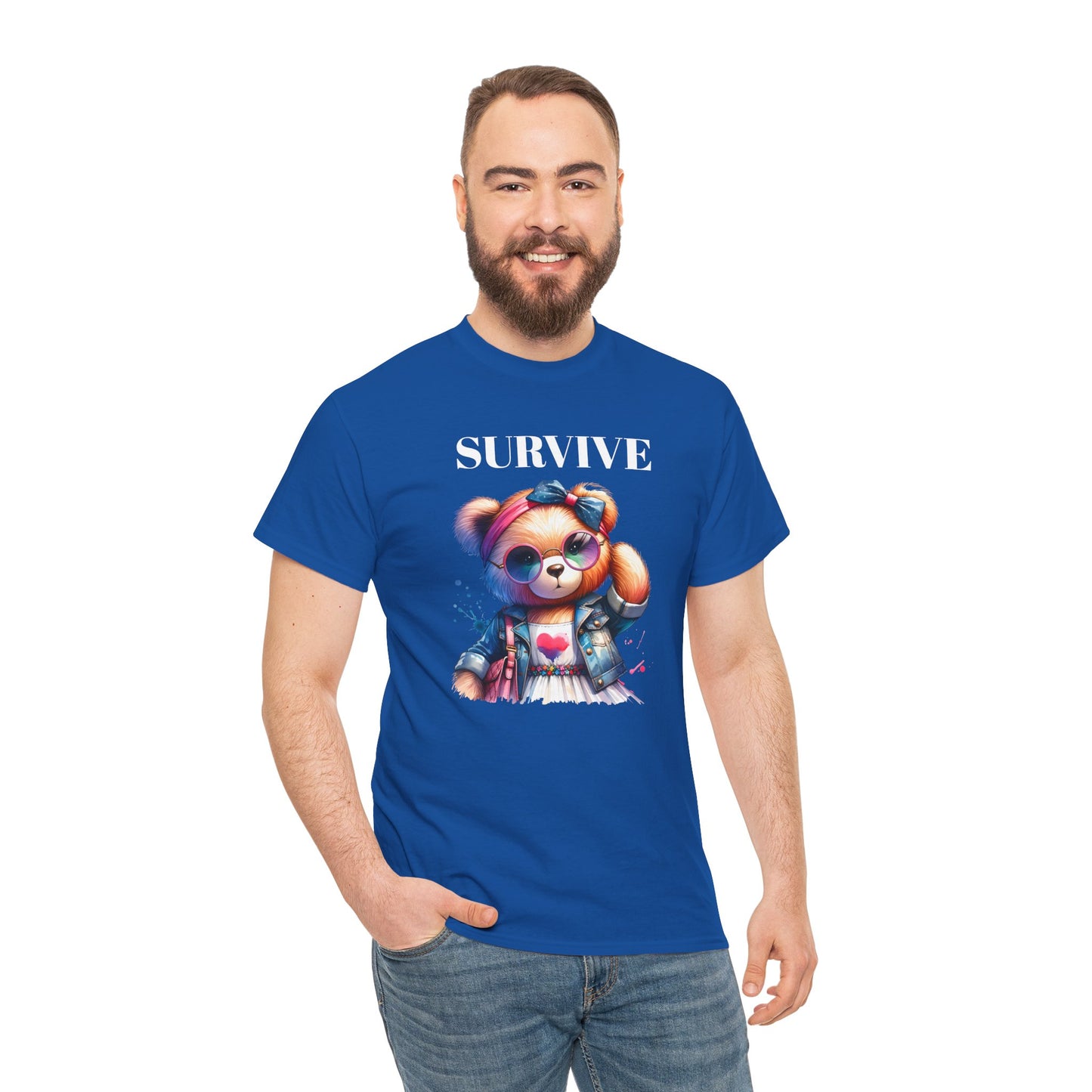 Princess Grace Survive Bear Unisex Heavy Cotton Tee Cute Graphic Tee for Casual Adventures