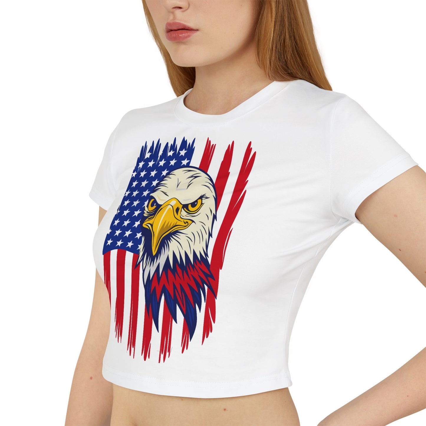 Princess Grace Patriotic Eagle Women's Baby Tee USA Graphic T-Shirt for Independence Day