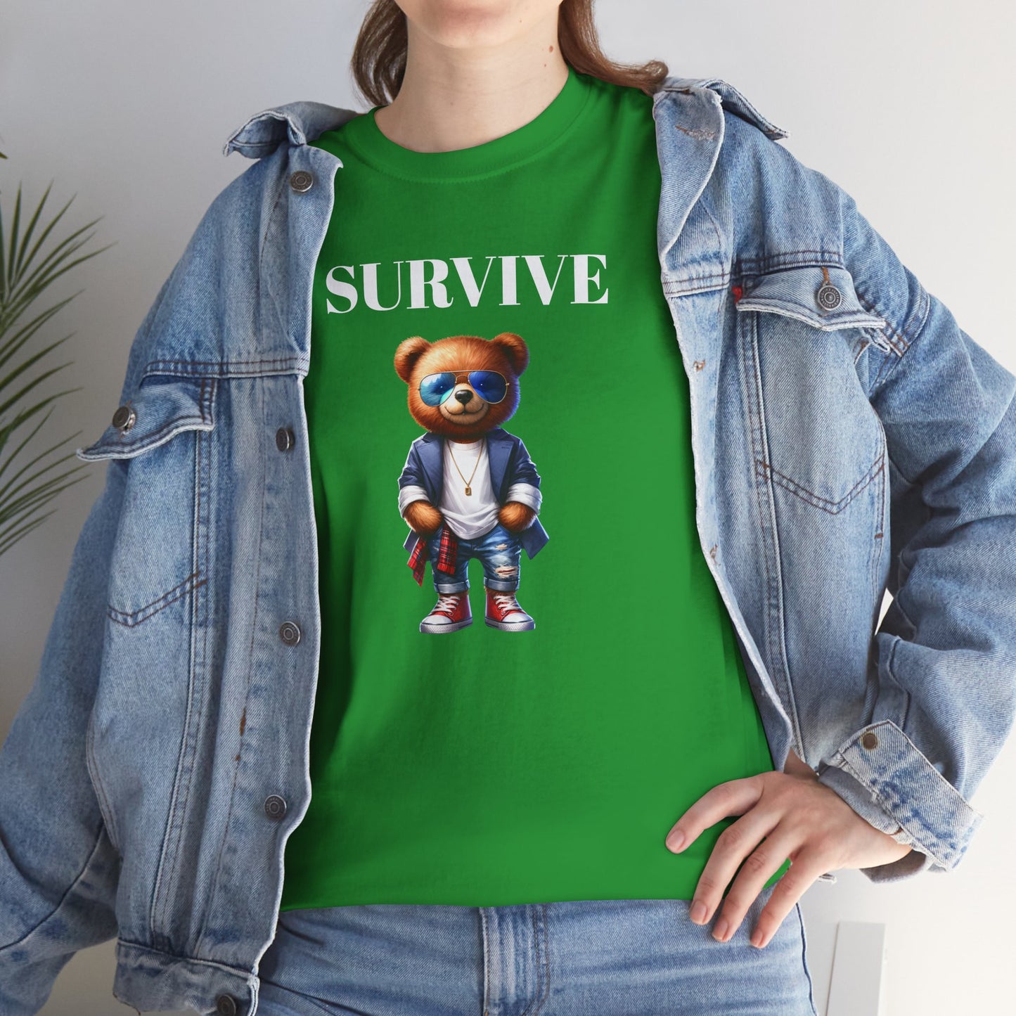 Princess Grace Survive Bear Unisex Heavy Cotton Tee Playful Graphic Tee for Trendy Style