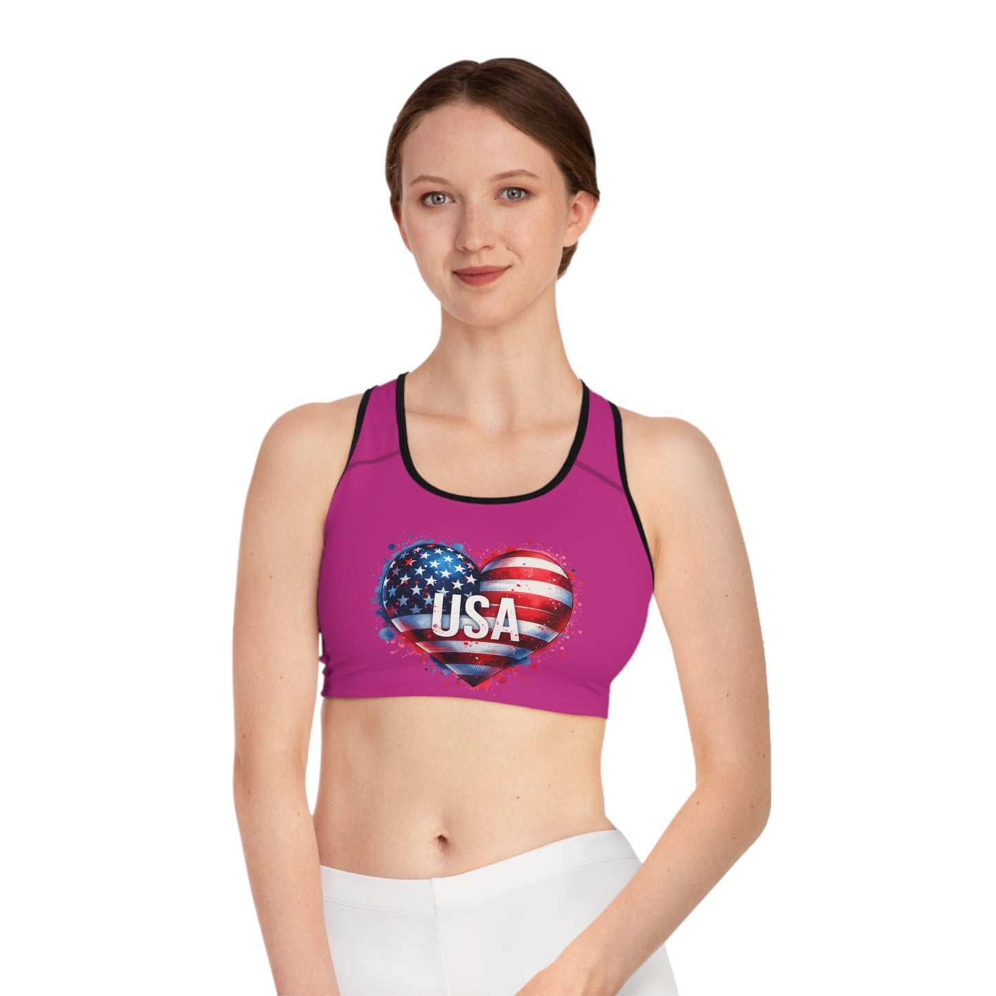 Princess Grace Patriotic USA Heart Sports Bra for Fitness Enthusiasts