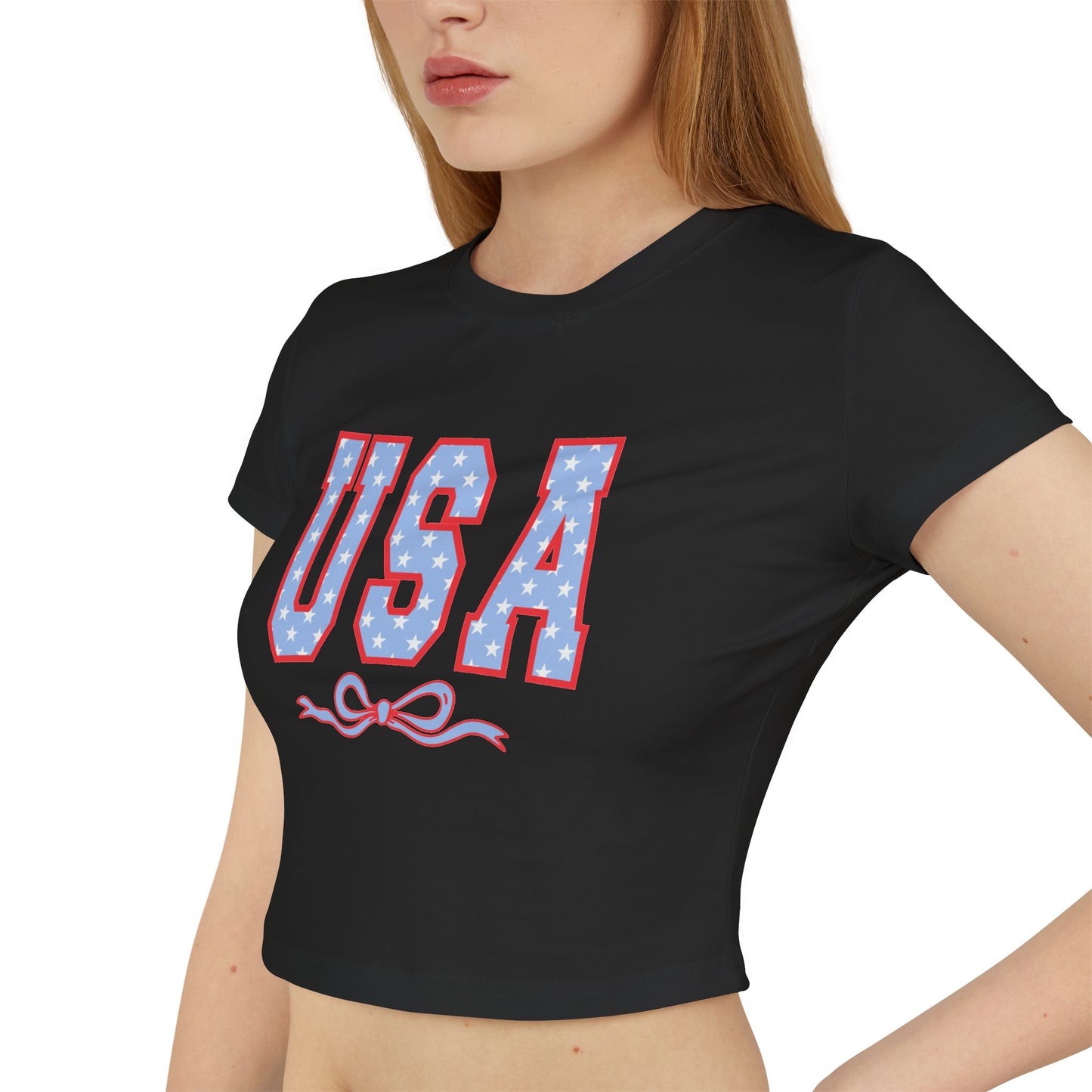 Princess Grace USA Stars & Stripes Women's Baby Tee Perfect for Independence Day & Casual Wear