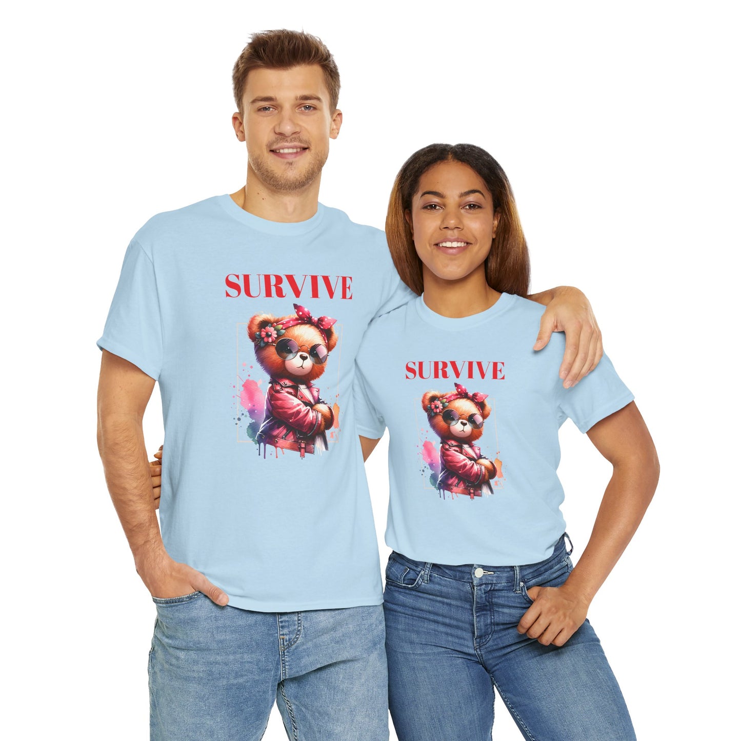 Princess Grace Survive Bear Unisex Heavy Cotton Tee Trendy Graphic T-Shirt for Casual Style