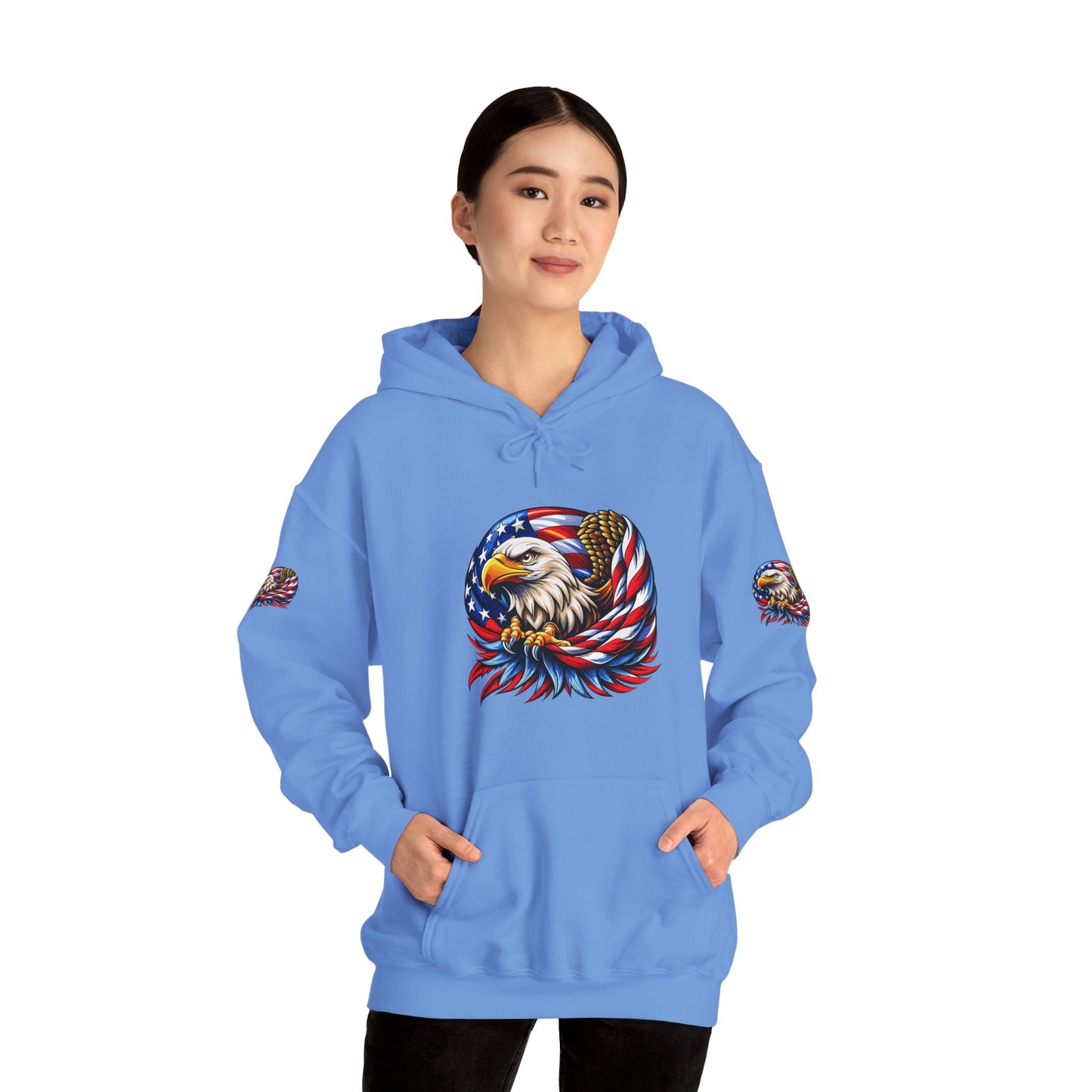Princess Grace Patriotic Eagle Hoodie Unisex Heavy Blend Sweatshirt with American Flag Design