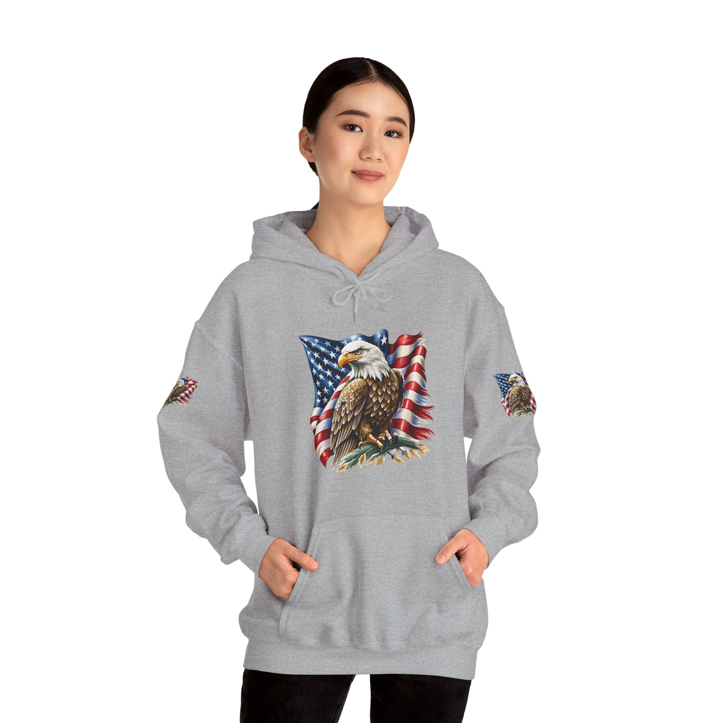 Princess Grace Patriotic Eagle Hooded Sweatshirt Unisex Heavy Blend Perfect for Memorial Day & Independence Day