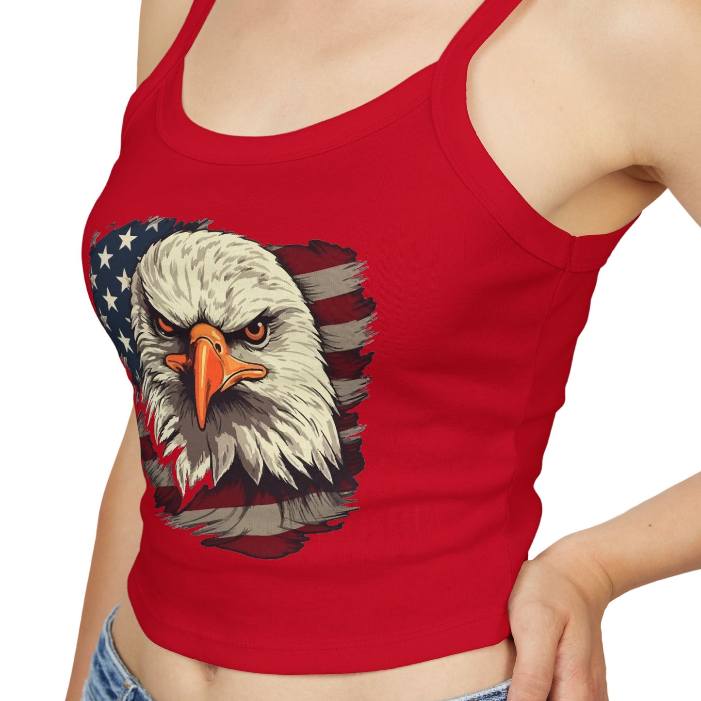 Princess Grace Patriotic Women's Spaghetti Strap Tank Top Eagle & USA Flag Design
