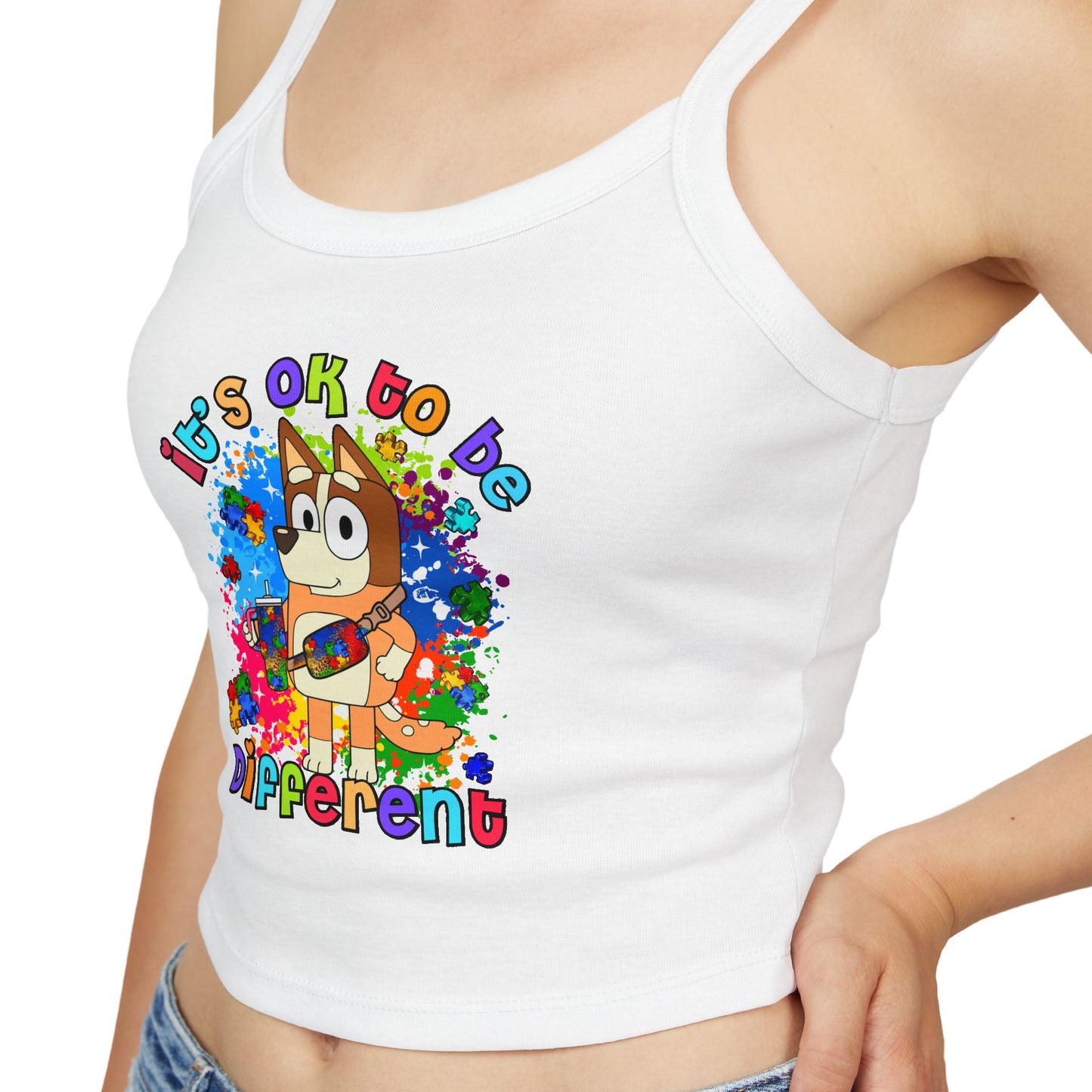 Princess Grace Bluey Colorful Spaghetti Strap Tank Top ‘It's OK to Be Different’
