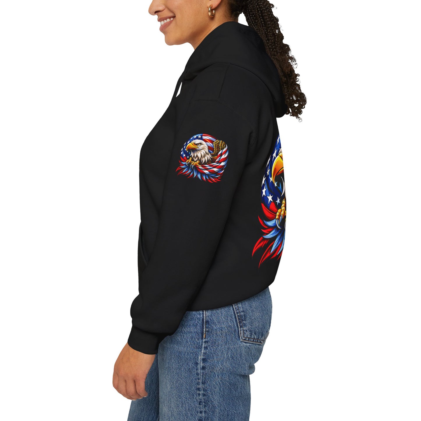Princess Grace Patriotic Eagle Hoodie Unisex Heavy Blend Sweatshirt with American Flag Design