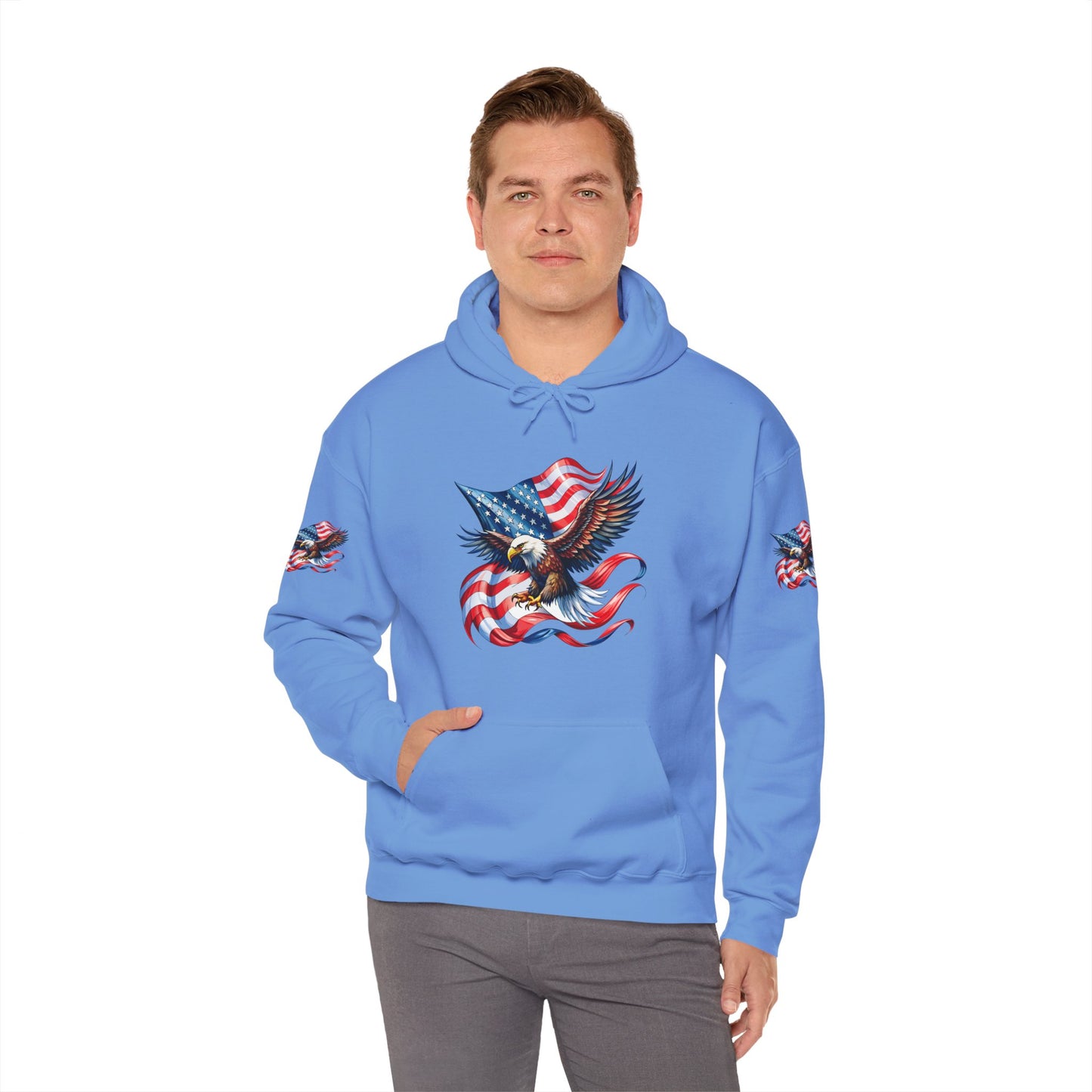 Princess Grace Patriotic Eagle Hoodie Unisex Heavy Blend Sweatshirt with American Flag Design