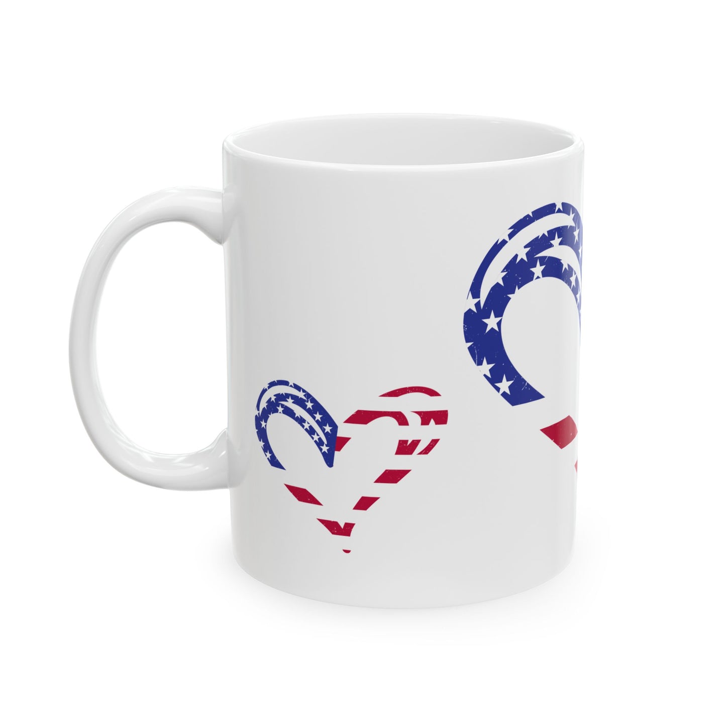 Princess Grace Patriotic Heart Ceramic Mug Perfect for Holidays & Everyday Use