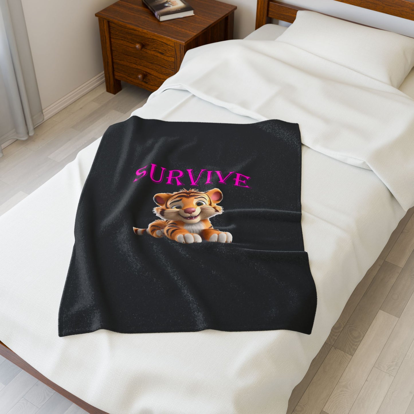 Princess Grace Survive Tiger Velveteen Plush Blanket Cozy and Fun Home Decor
