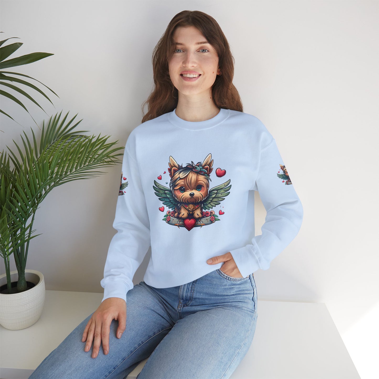 Princess Grace Cute Yorkie Wings Crewneck Sweatshirt Perfect Gift for Dog Lovers