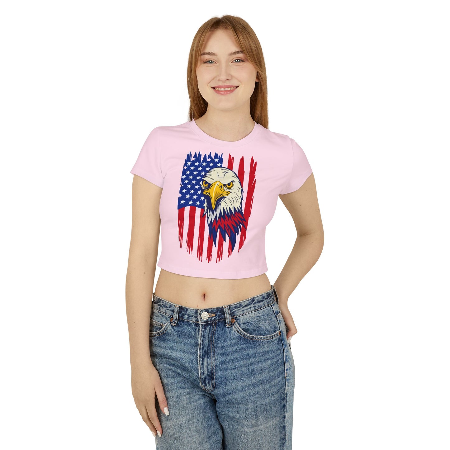 Princess Grace Patriotic Eagle Women's Baby Tee USA Graphic T-Shirt for Independence Day