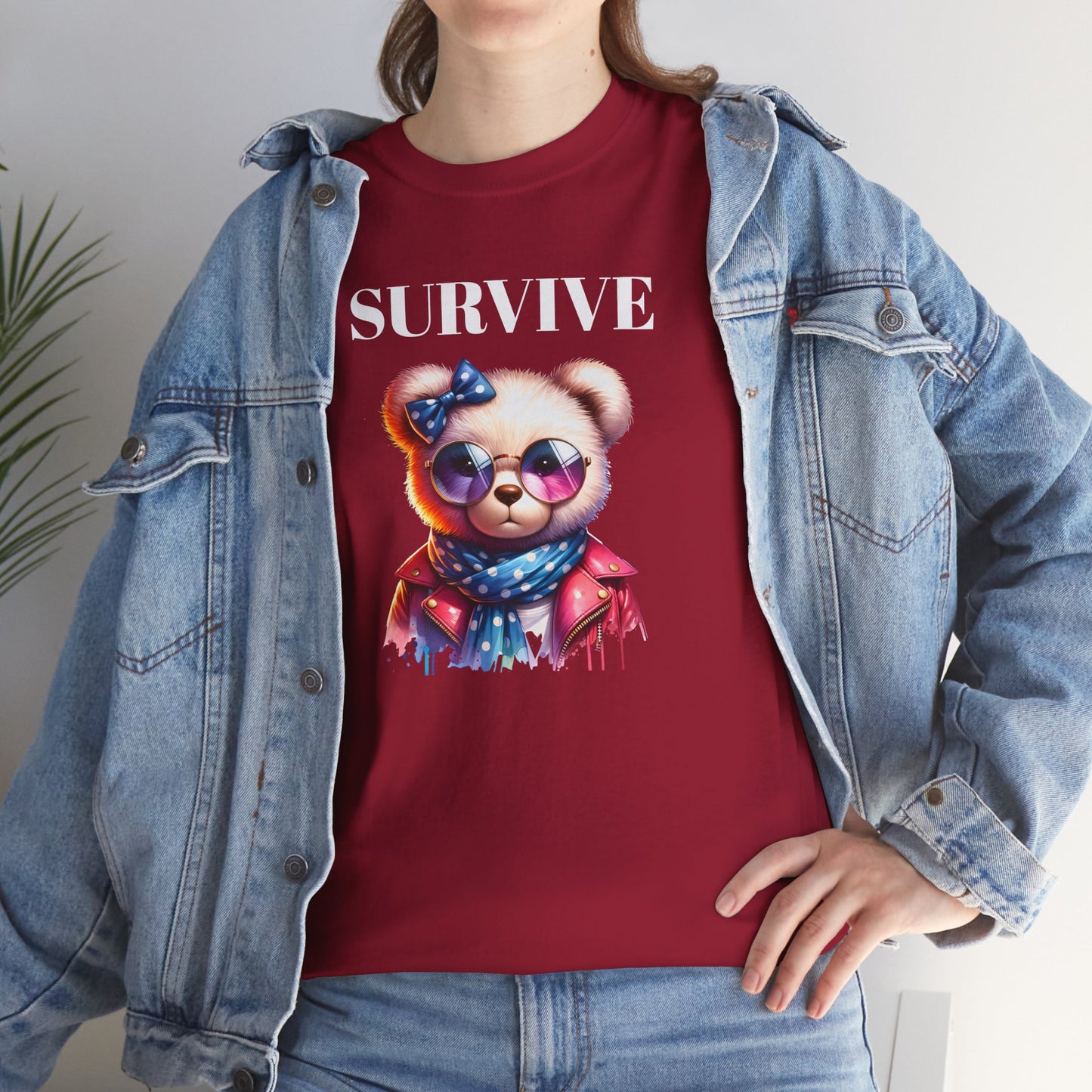 Princess Grace Cute Panda Illustration "Survive" Unisex Heavy Cotton Tee
