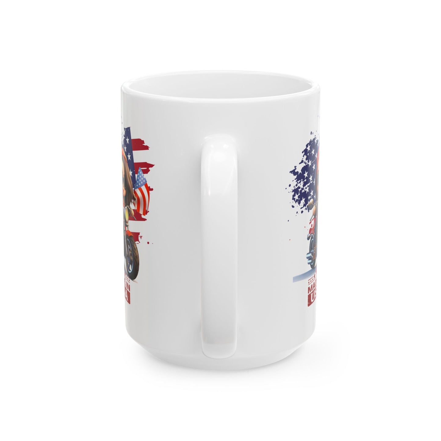 Princess Grace Patriotic Biker Ceramic Mug Made in USA Fun Motorcycle Design