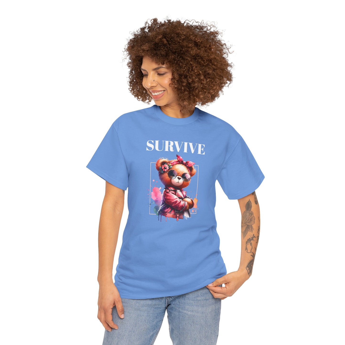 Princess Grace Survive Bear Graphic Unisex Heavy Cotton Tee Cute & Trendy T-Shirt