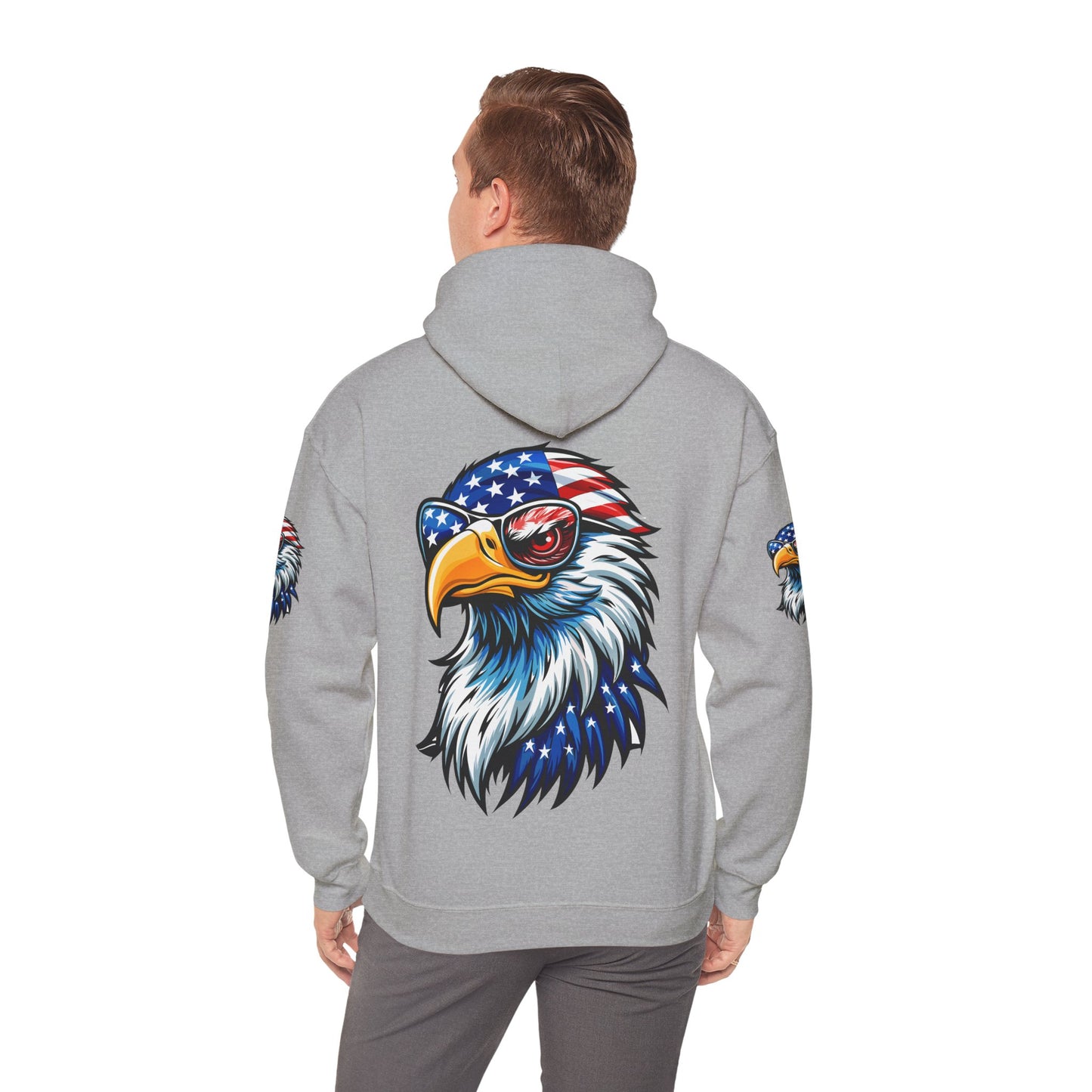 Princess Grace Patriotic Eagle Hoodie Unisex Heavy Blend Sweatshirt with USA Flag Design