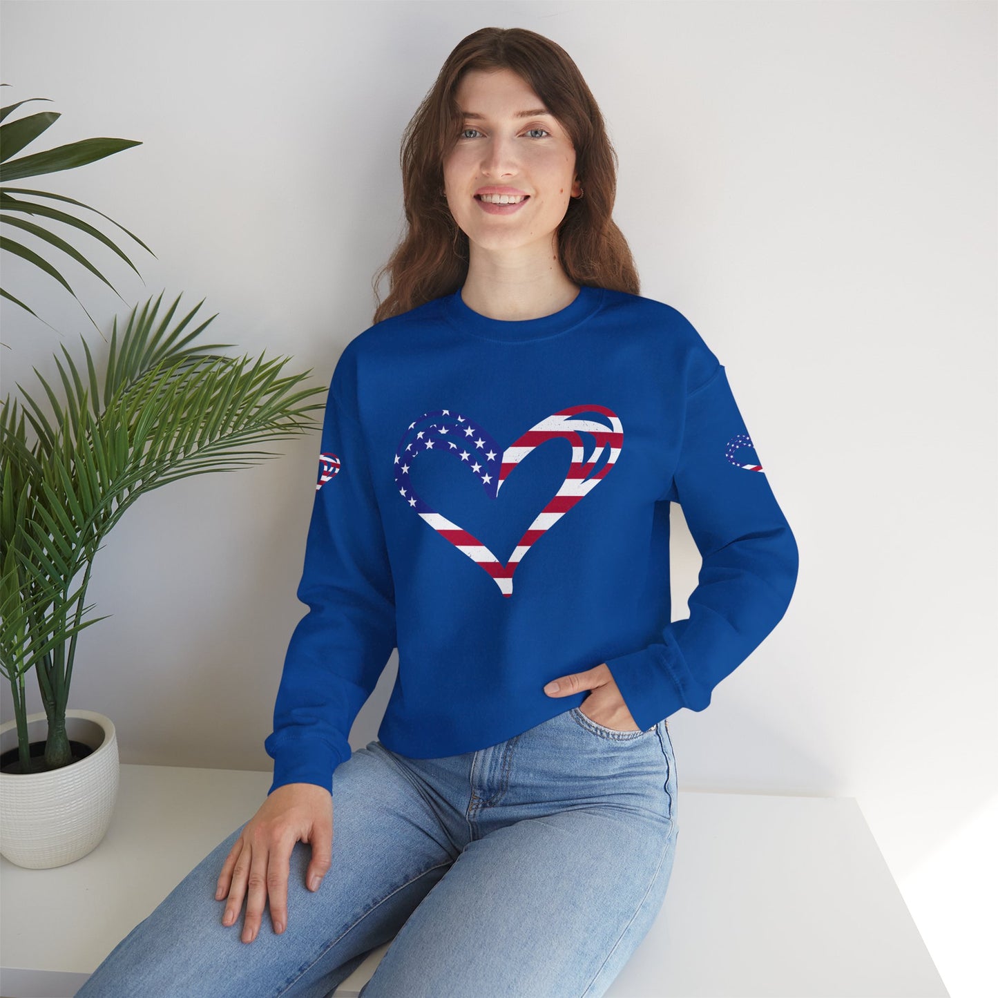 Princess Grace Patriotic Heart Sweatshirt Unisex Heavy Blend Crewneck with Candy Cane Design