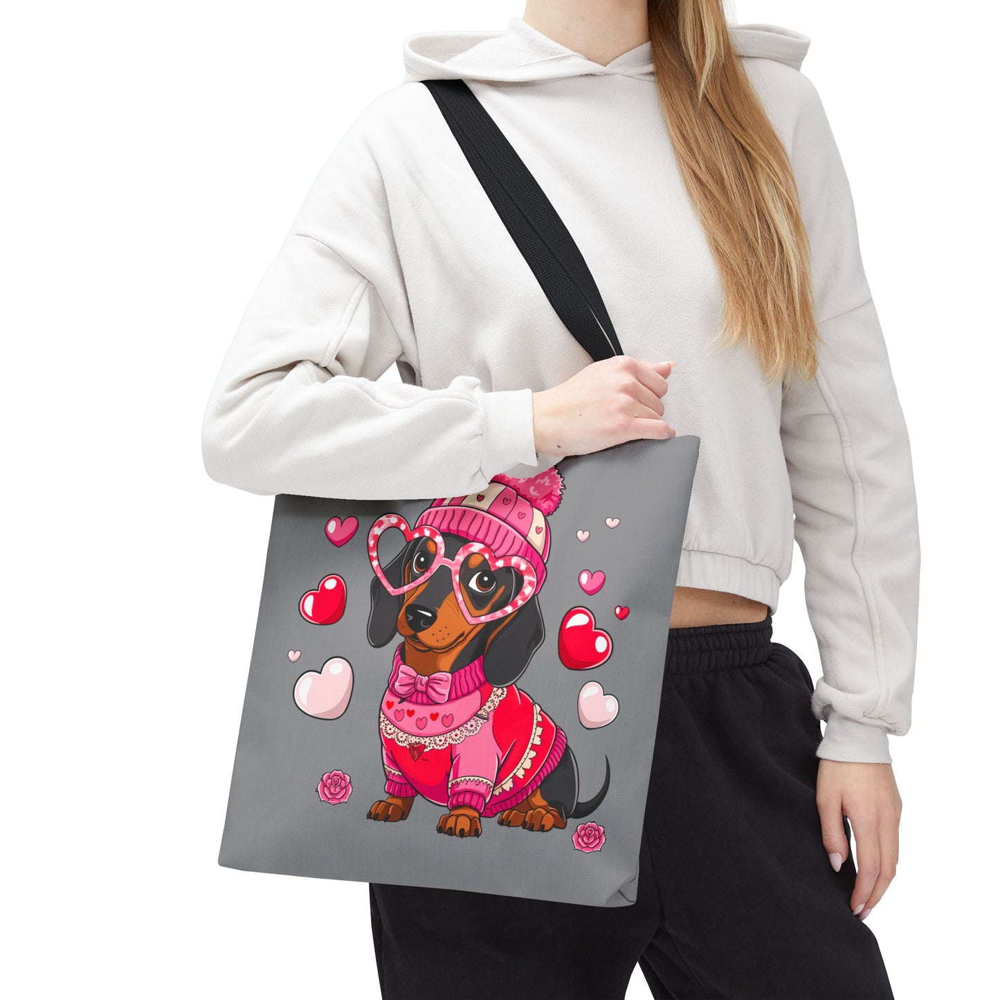 Princess Grace Cute Dog Lover Tote Bag Adorable Dachshund with Hearts