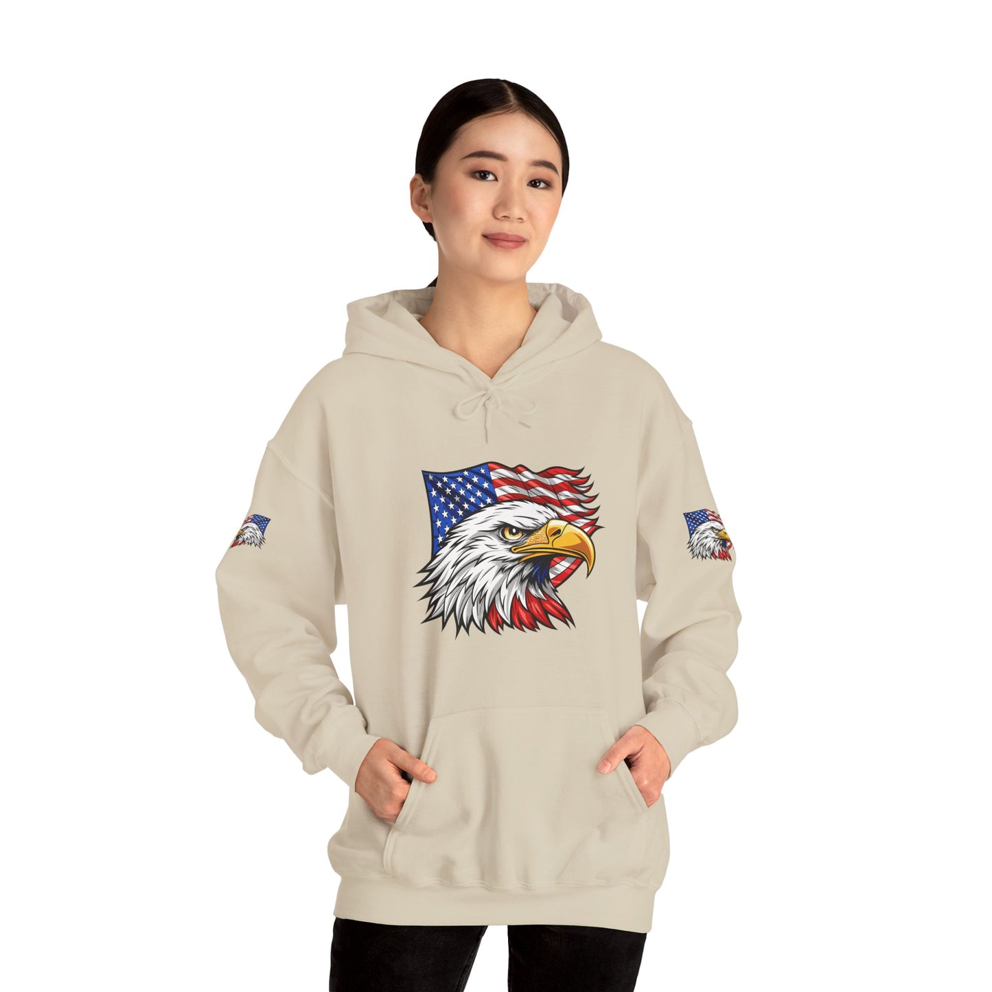 Princess Grace Patriotic Eagle Hoodie Unisex Heavy Blend Sweatshirt with American Flag Design