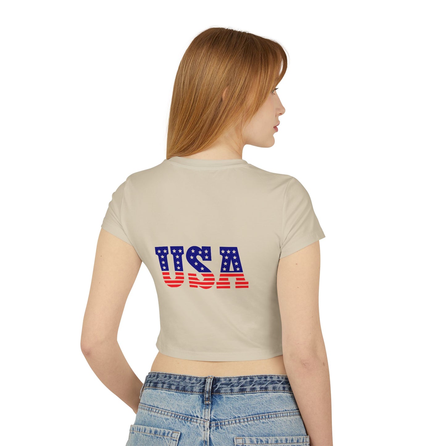 Princess Grace Patriotic Women's Baby Tee Fierce Eagle & USA Design
