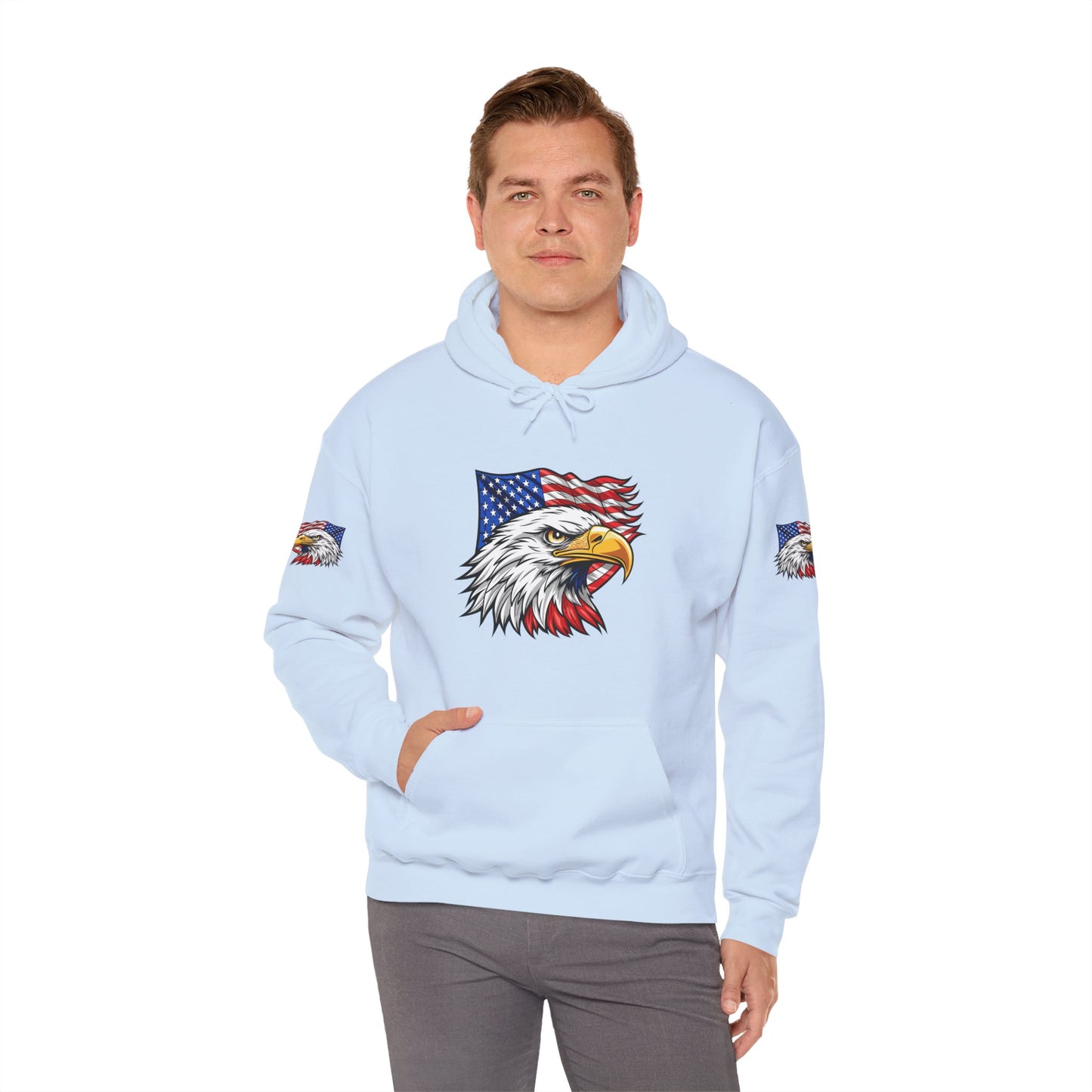 Princess Grace Patriotic Eagle Hoodie Unisex Heavy Blend Sweatshirt with American Flag Design