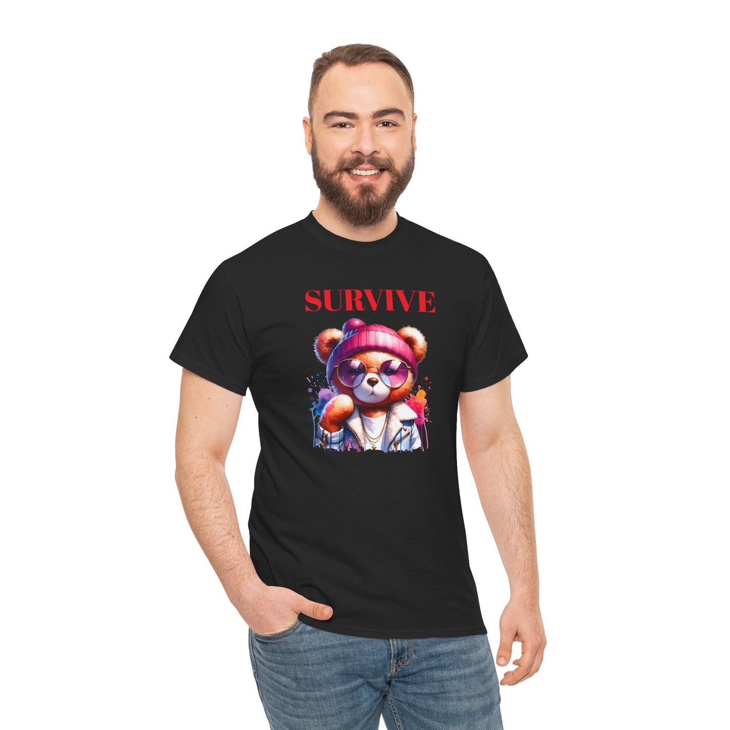 Princess Grace Survive Unisex Heavy Cotton Tee Colorful Bear Design T-Shirt