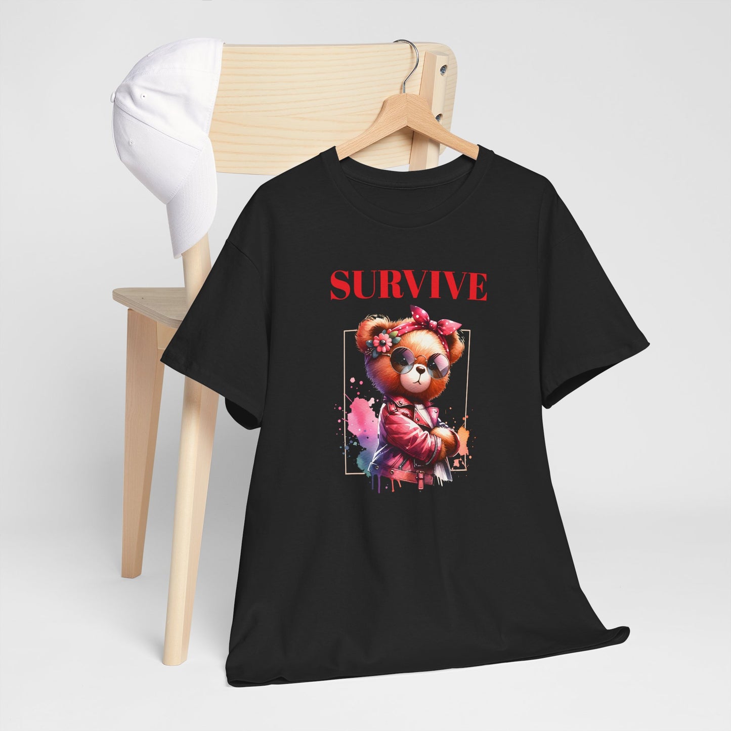 Princess Grace Survive Bear Unisex Heavy Cotton Tee Trendy Graphic T-Shirt for Casual Style