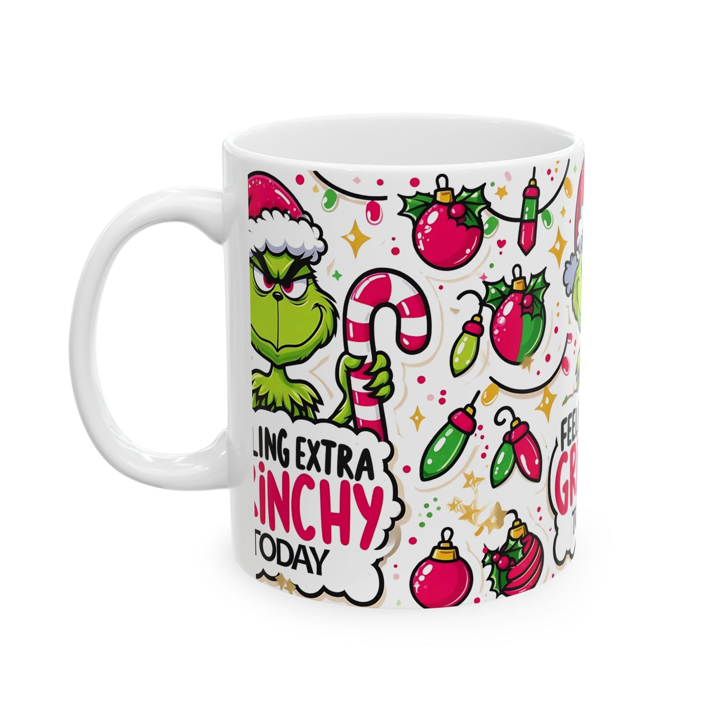Princess Grace Grinchy Holiday Ceramic Mug Perfect for Christmas Cheer