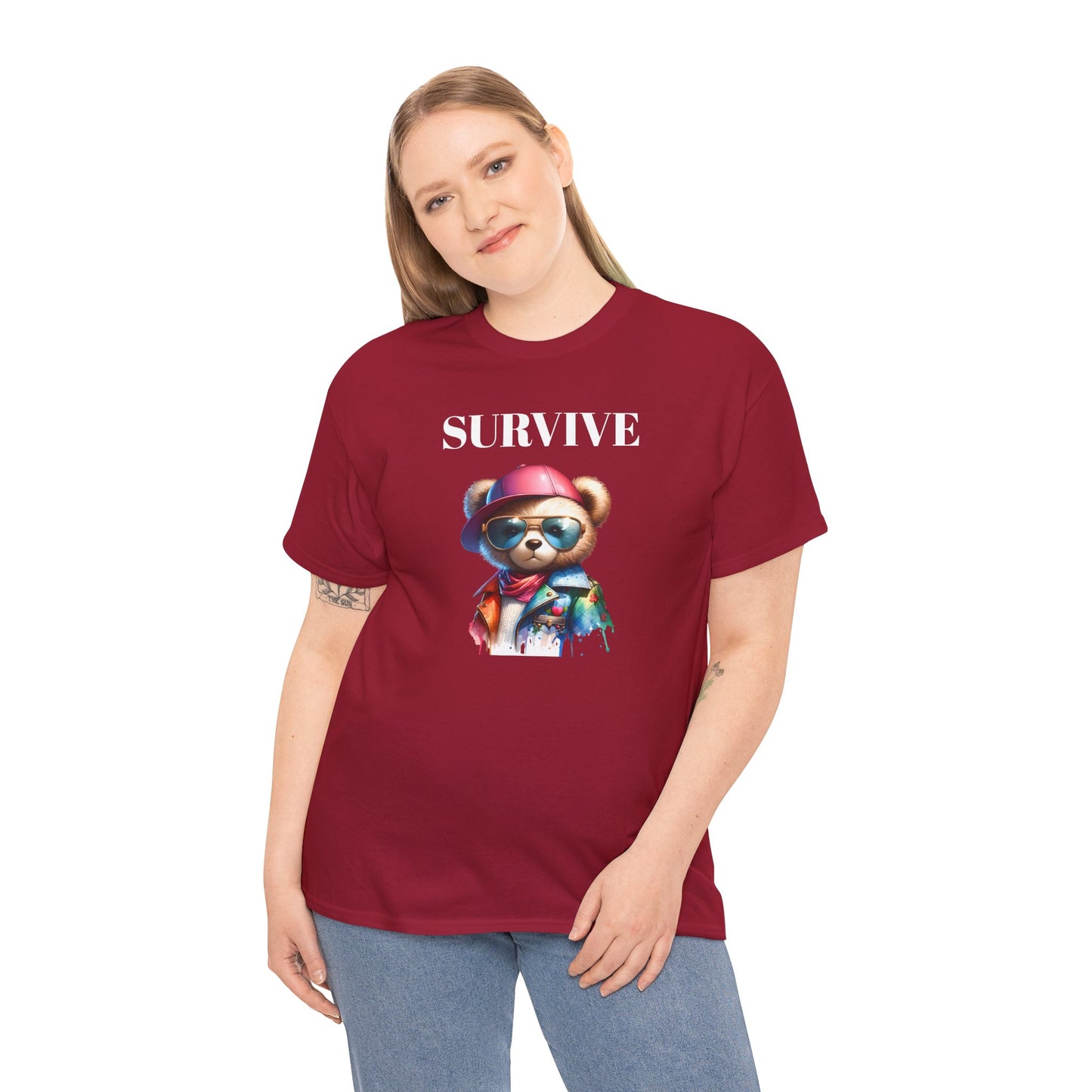 Princess Grace Survive Bear Unisex Heavy Cotton Tee Cool Graphic T-Shirt for Casual Style
