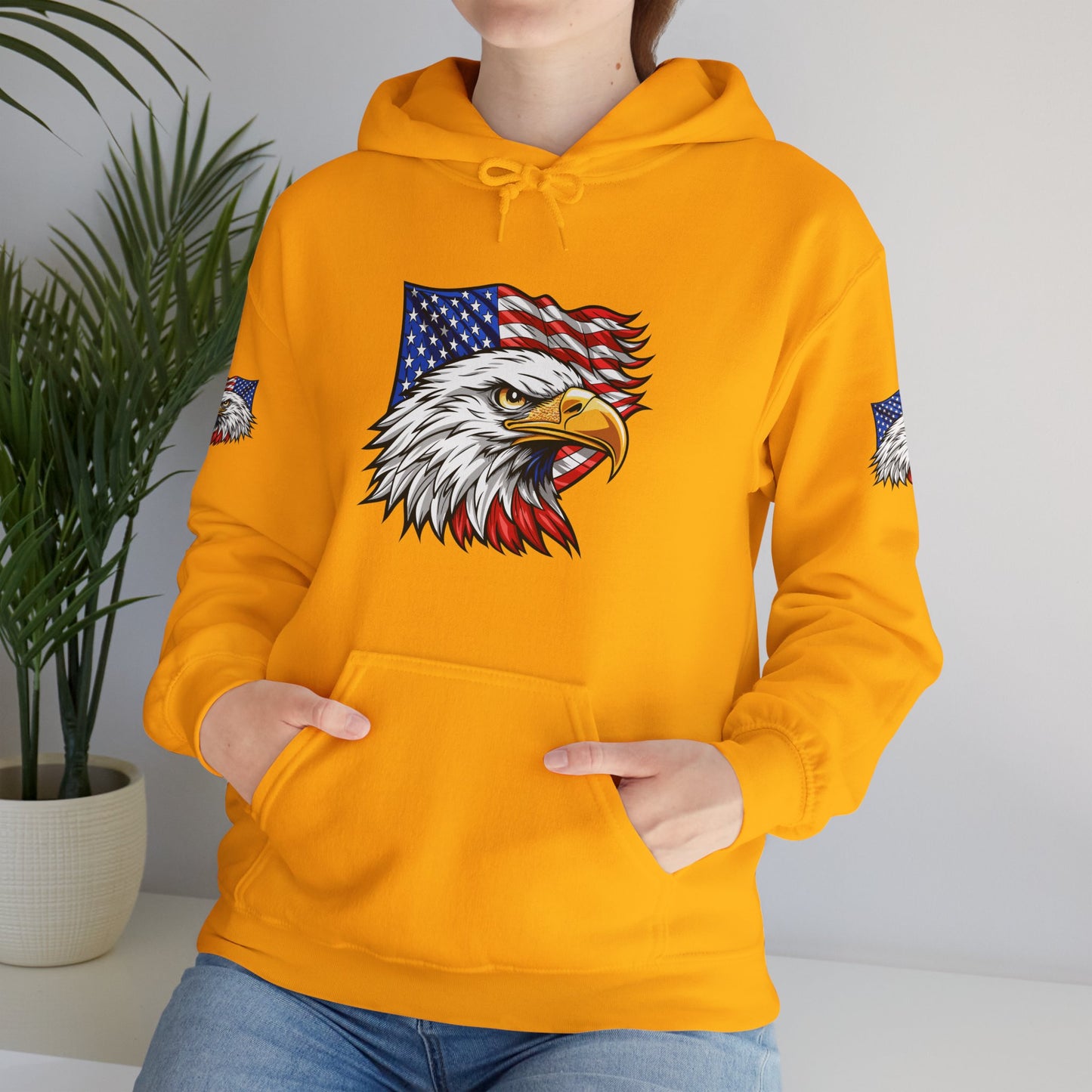 Princess Grace Patriotic Eagle Hoodie Unisex Heavy Blend Sweatshirt with American Flag Design