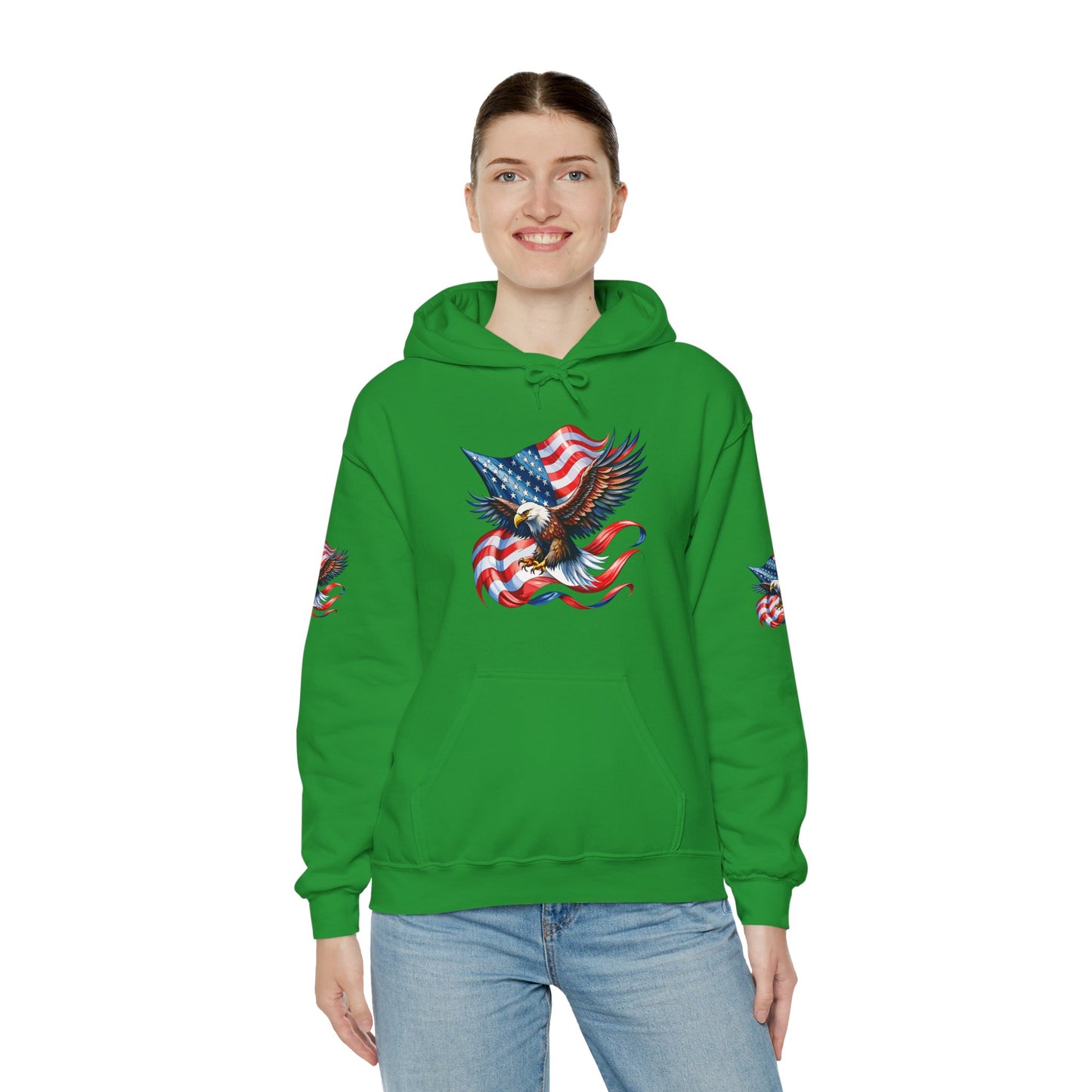 Princess Grace Patriotic Eagle Hoodie Unisex Heavy Blend Sweatshirt with American Flag Design
