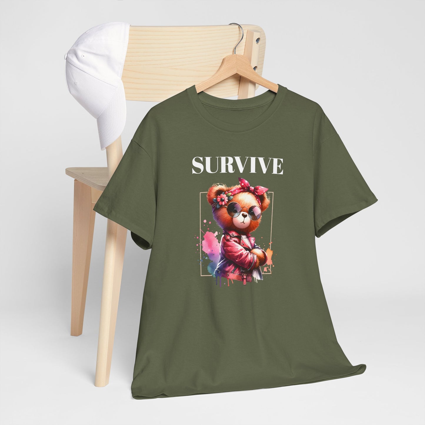 Princess Grace Survive Bear Graphic Unisex Heavy Cotton Tee Cute & Trendy T-Shirt