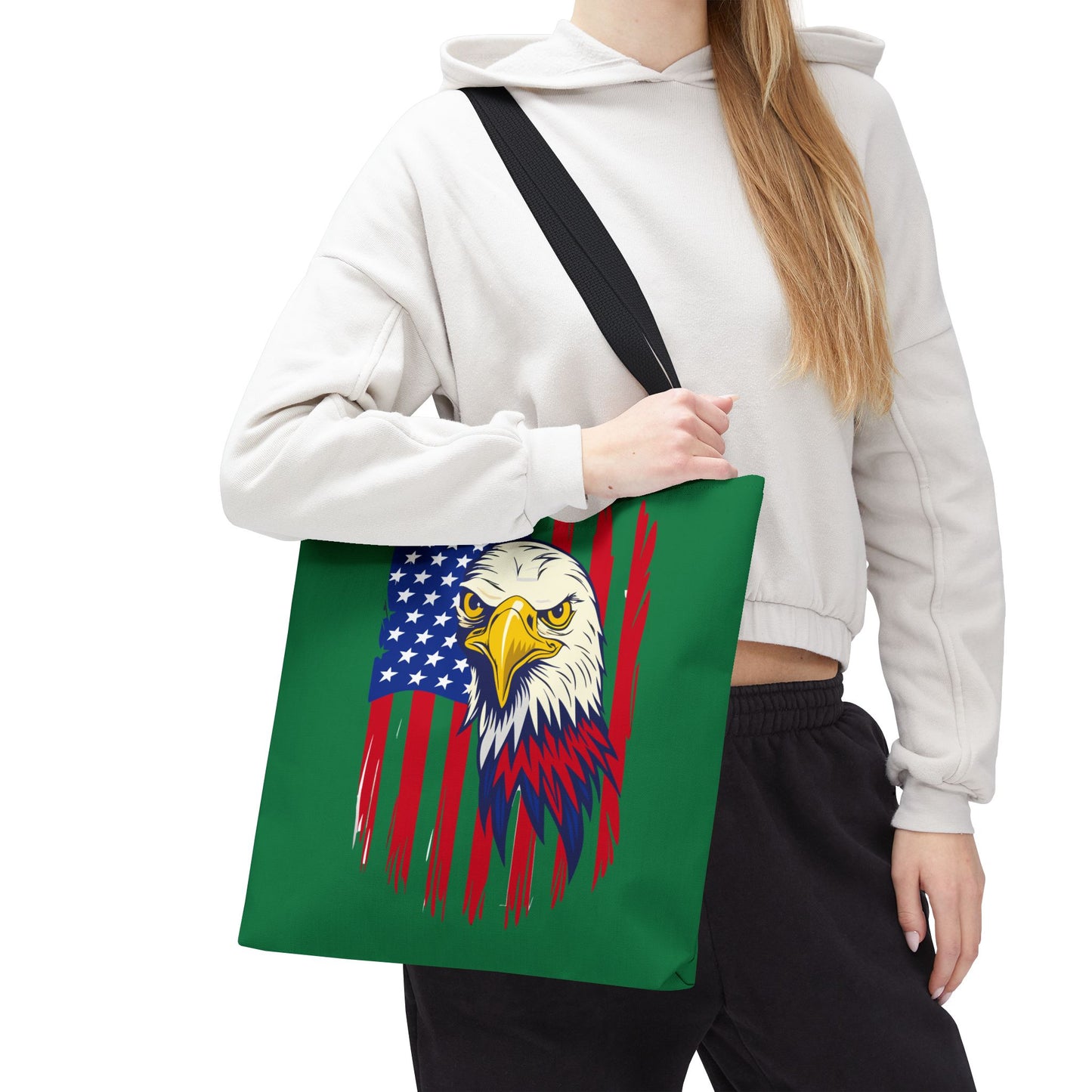 Princess Grace Eagle American Flag Tote Bag Patriotic Green Carryall for Celebrations