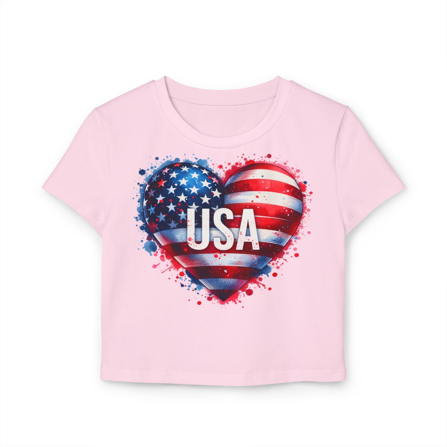 Princess Grace USA Heart Women's Baby Tee Patriotic Crop Top for Independence Day