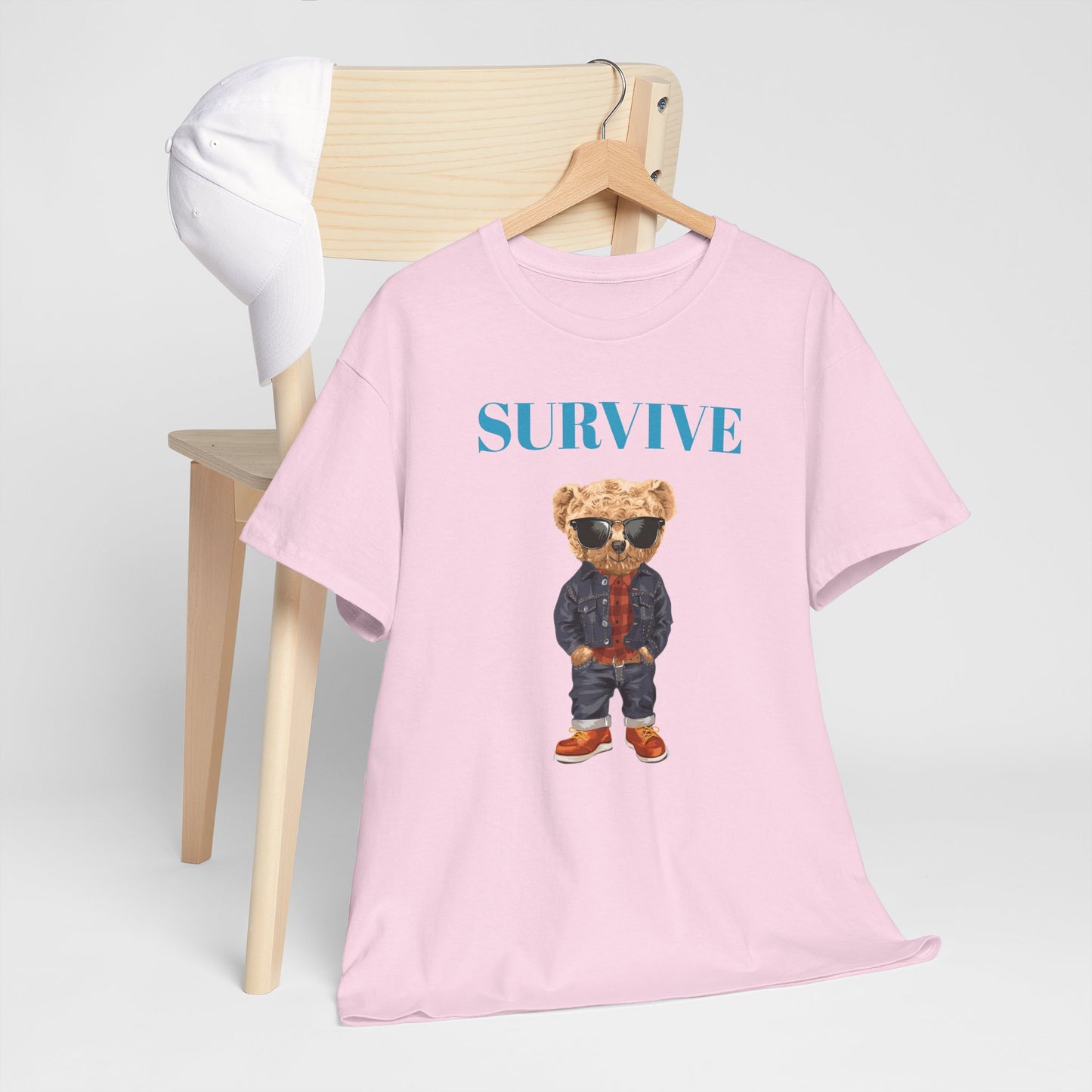 Princess Grace Cool Bear Graphic Tee 'SURVIVE' Unisex Heavy Cotton Shirt