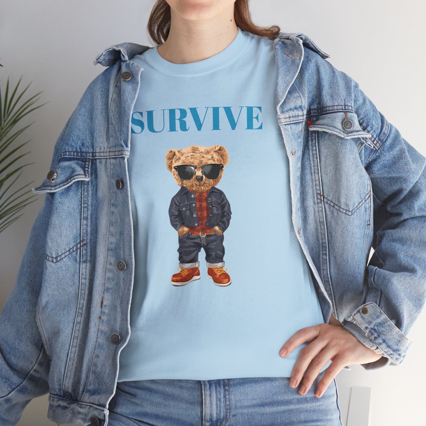 Princess Grace Cool Bear Graphic Tee 'SURVIVE' Unisex Heavy Cotton Shirt