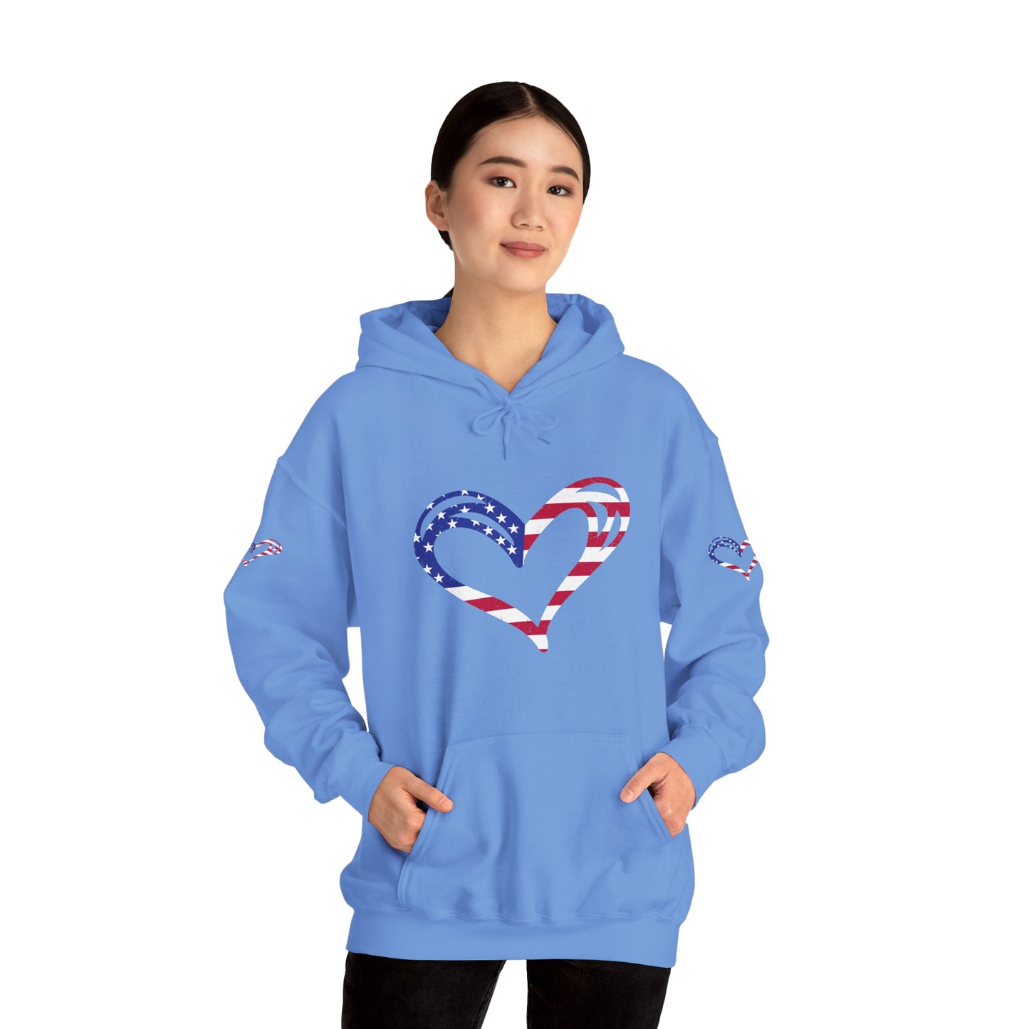 Princess Grace Patriotic Heart Unisex Hoodie Comfortable Heavy Blend Sweatshirt for Independence Day and Everyday Wear