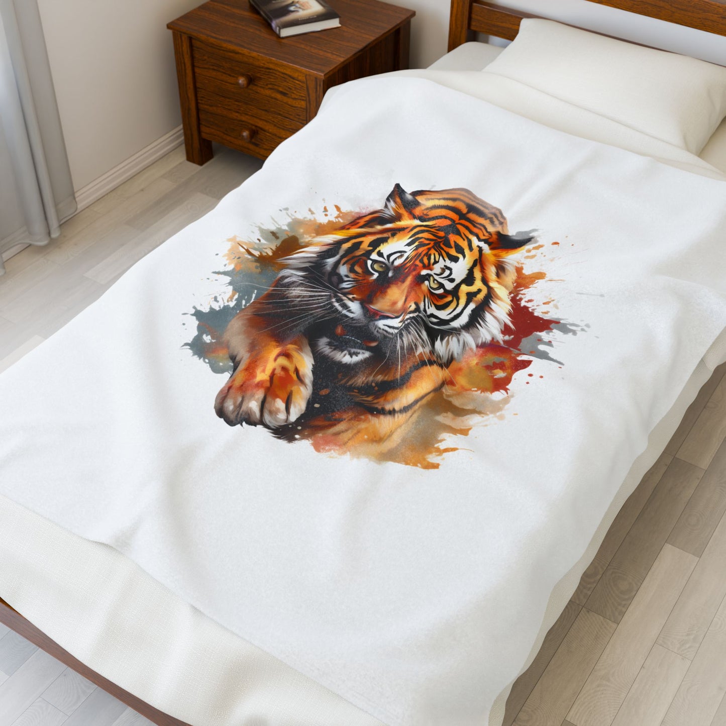 Princess Grace Tiger Watercolor Velveteen Plush Blanket Cozy Decorative Throw for Home & Gifts