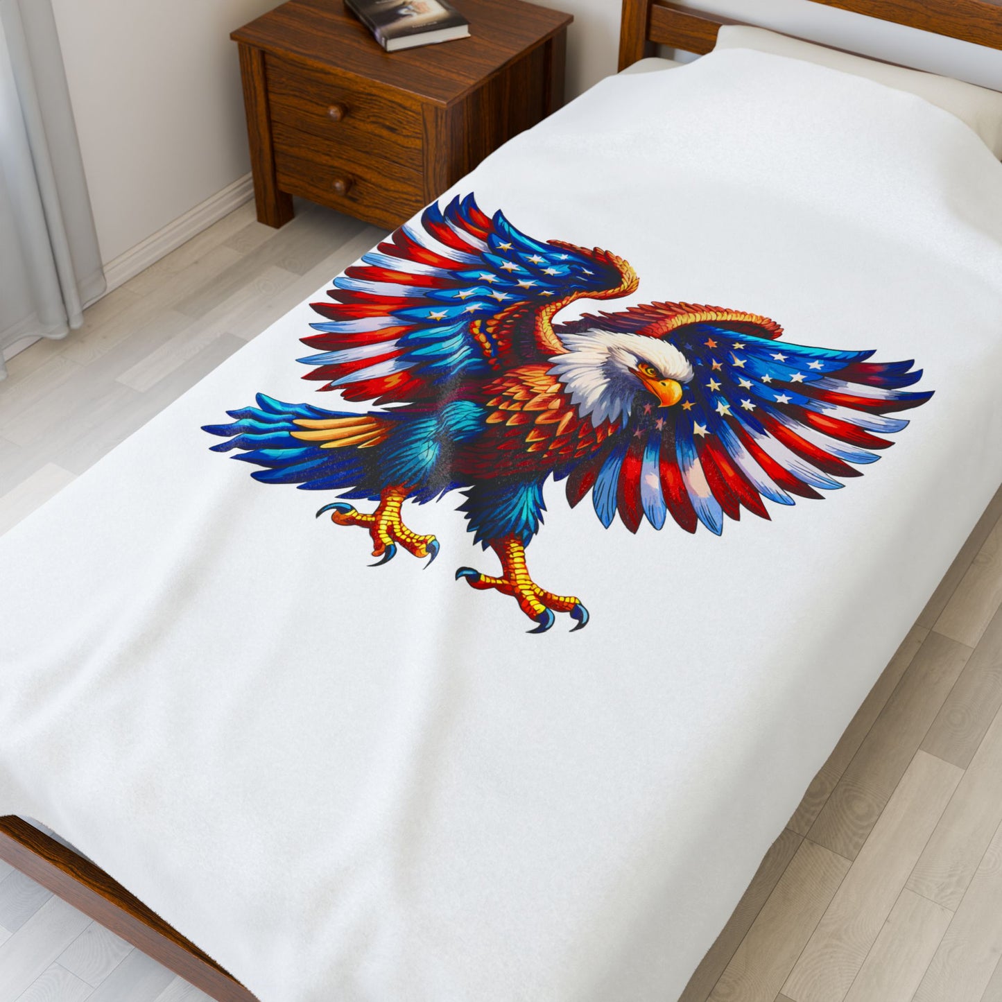 Princess Grace Patriotic Eagle Velveteen Plush Blanket Cozy Americana Home Decor