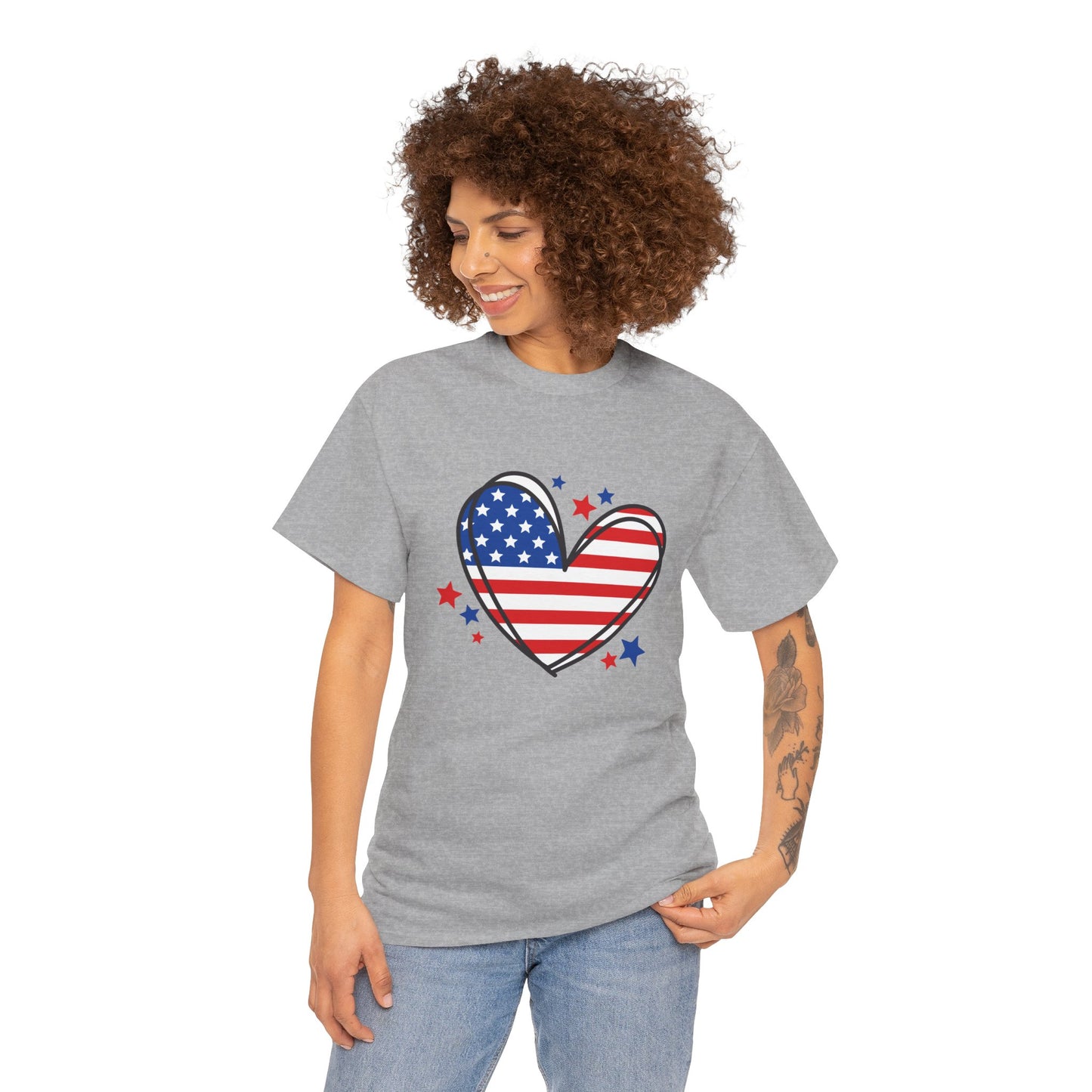 Princess Grace Patriotic Heart Unisex Heavy Cotton Tee USA Love T-Shirt