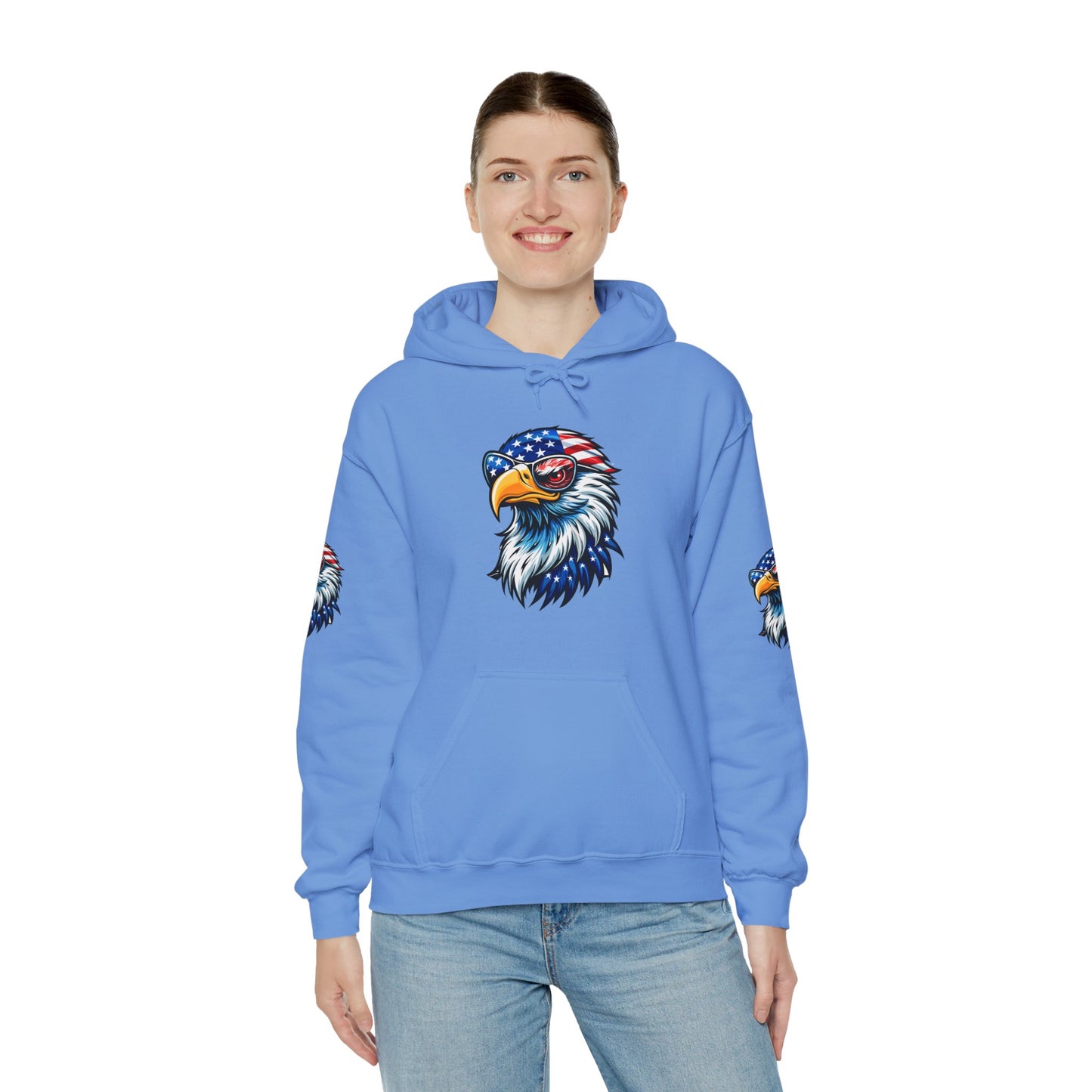 Princess Grace Patriotic Eagle Hoodie Unisex Heavy Blend Sweatshirt with USA Flag Design