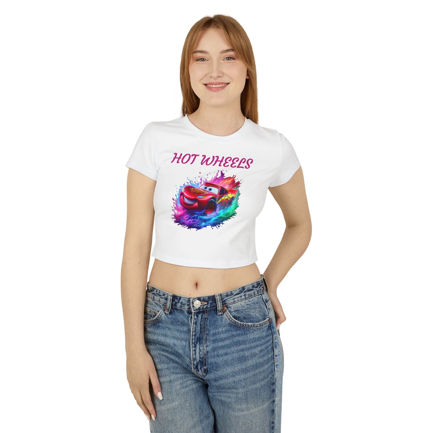 Princess Grace Hot Wheels Women's Baby Tee Colorful Lightning McQueen Shirt