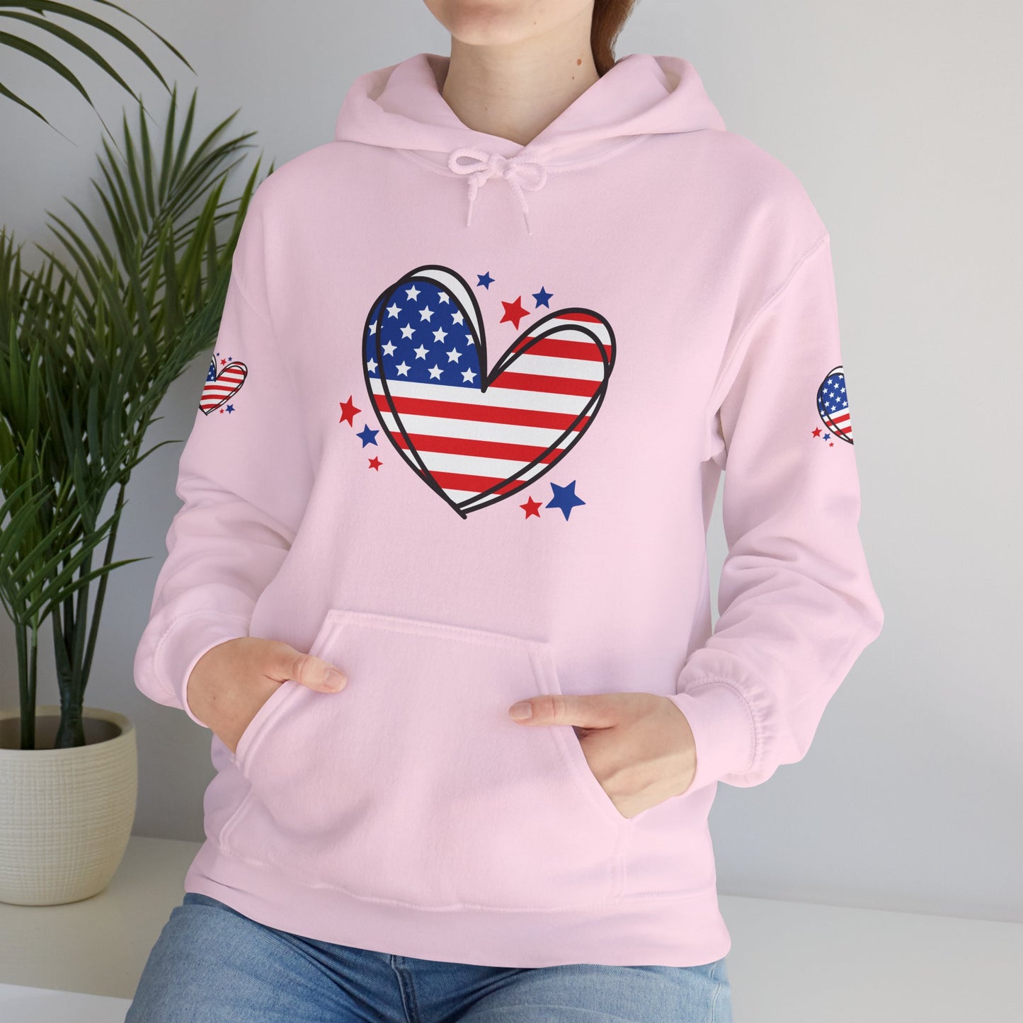 Princess Grace Patriotic Heart Hoodie Unisex Heavy Blend Hooded Sweatshirt for Independence Day & Year Round Love