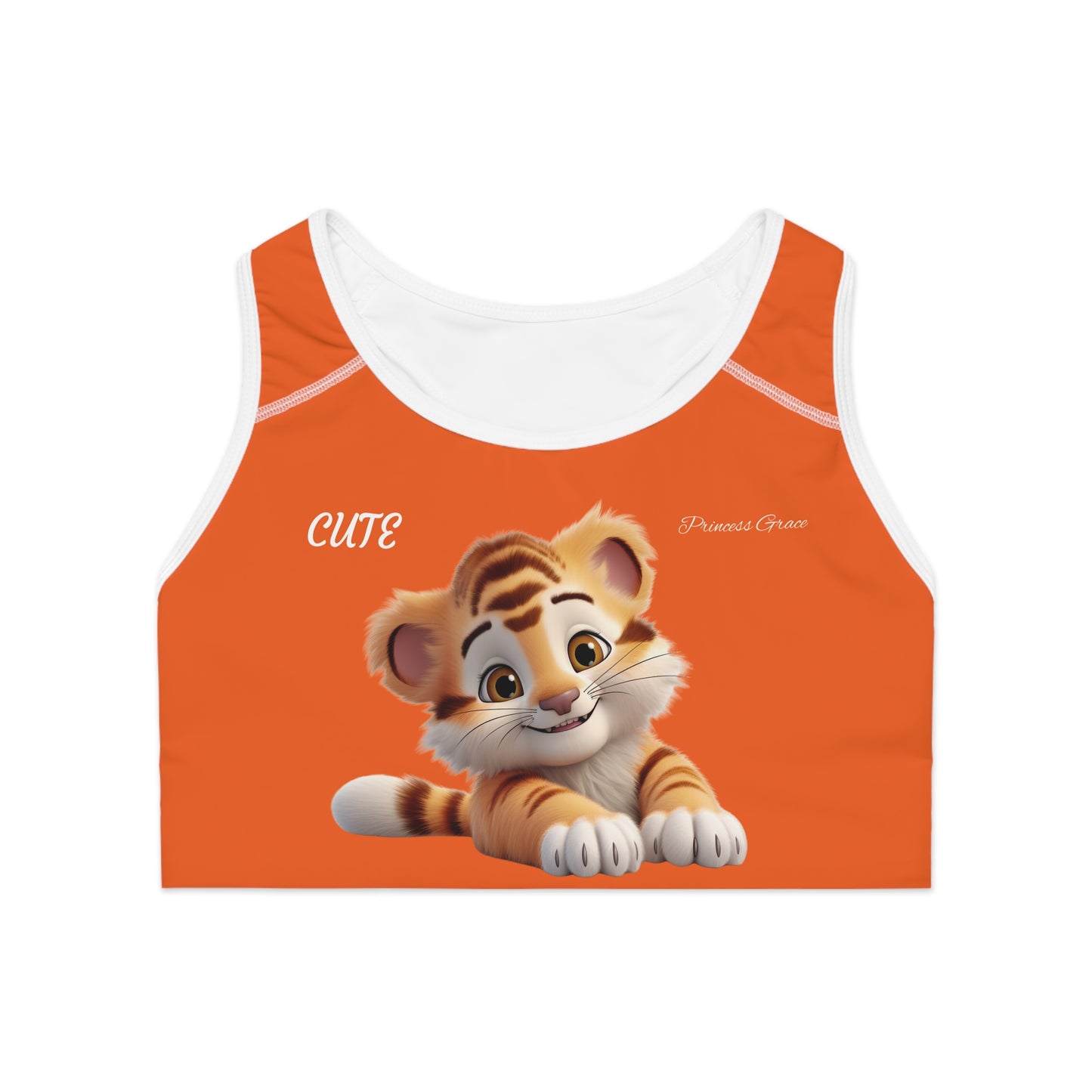 Princess Grace Cute Tiger Print Sports Bra Perfect for Active Wear & Animal Lovers